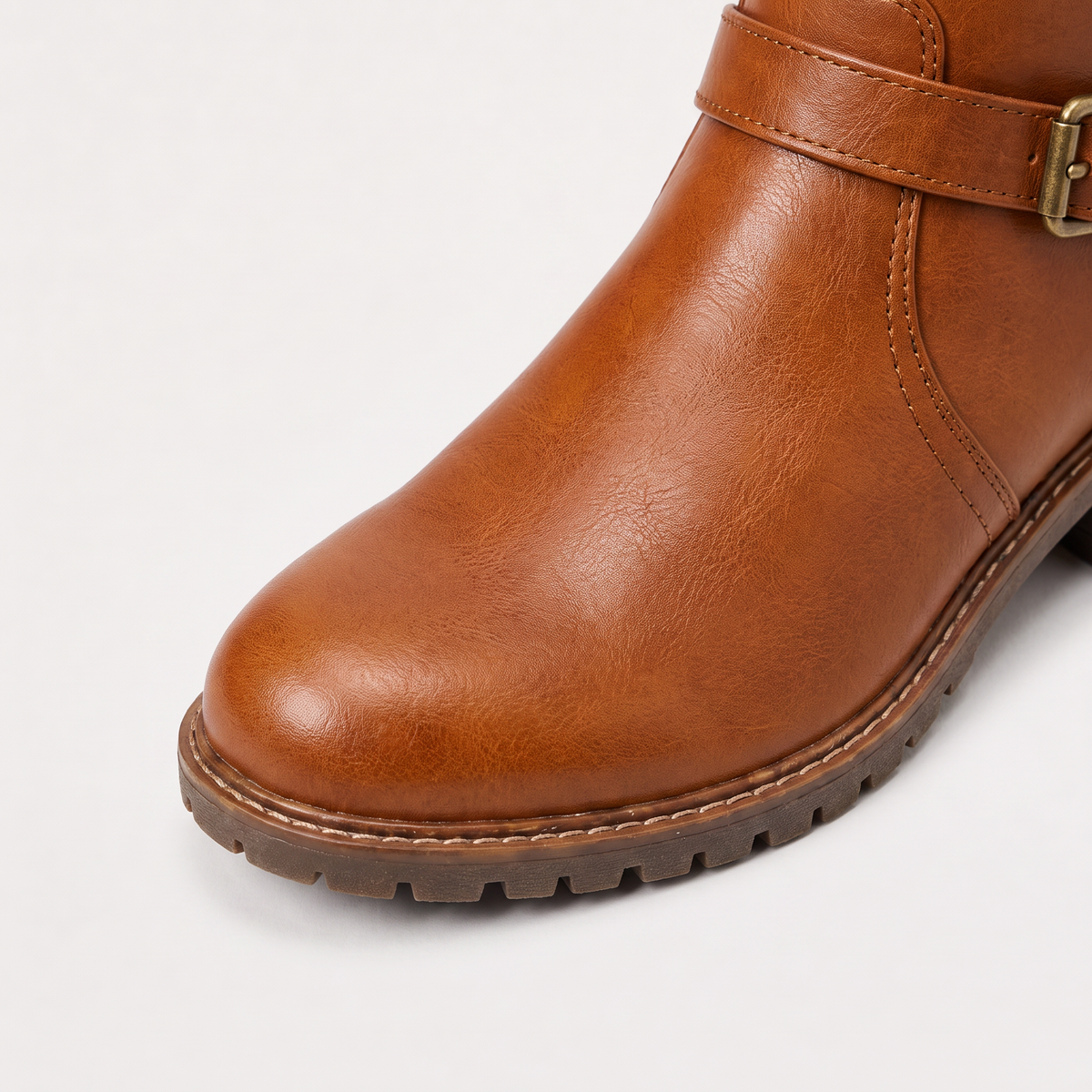 Women's Faux Leather Knee-High Buckle Riding Boots