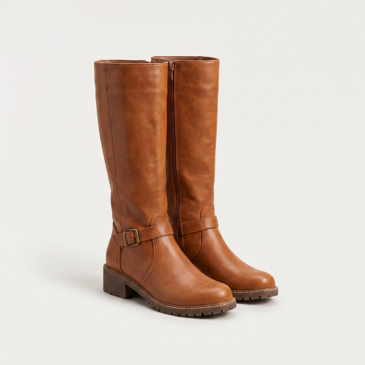 Women's Faux Leather Knee-High Buckle Riding Boots