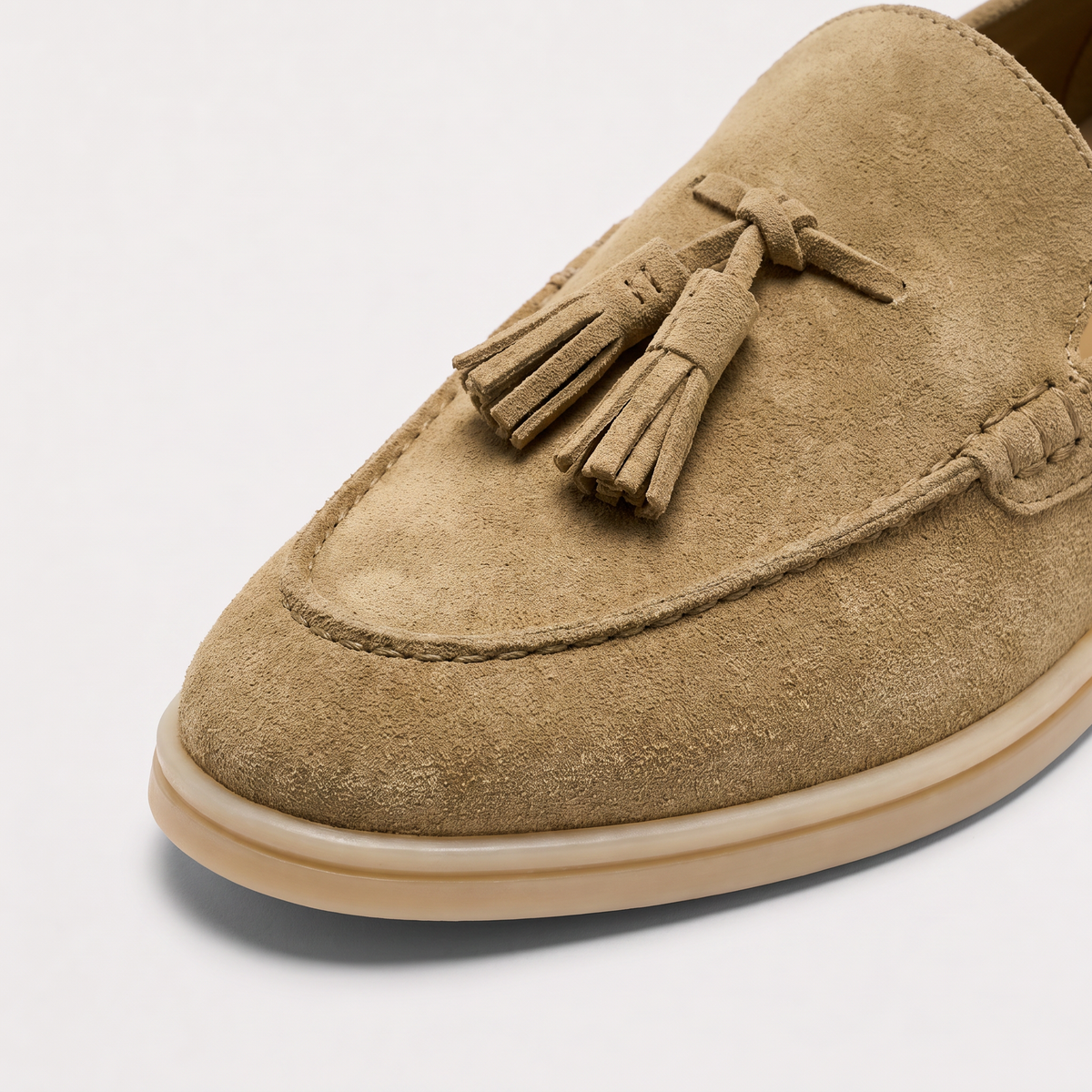 Women's Suede Leather-Lined Tassel Loafers - Taupe