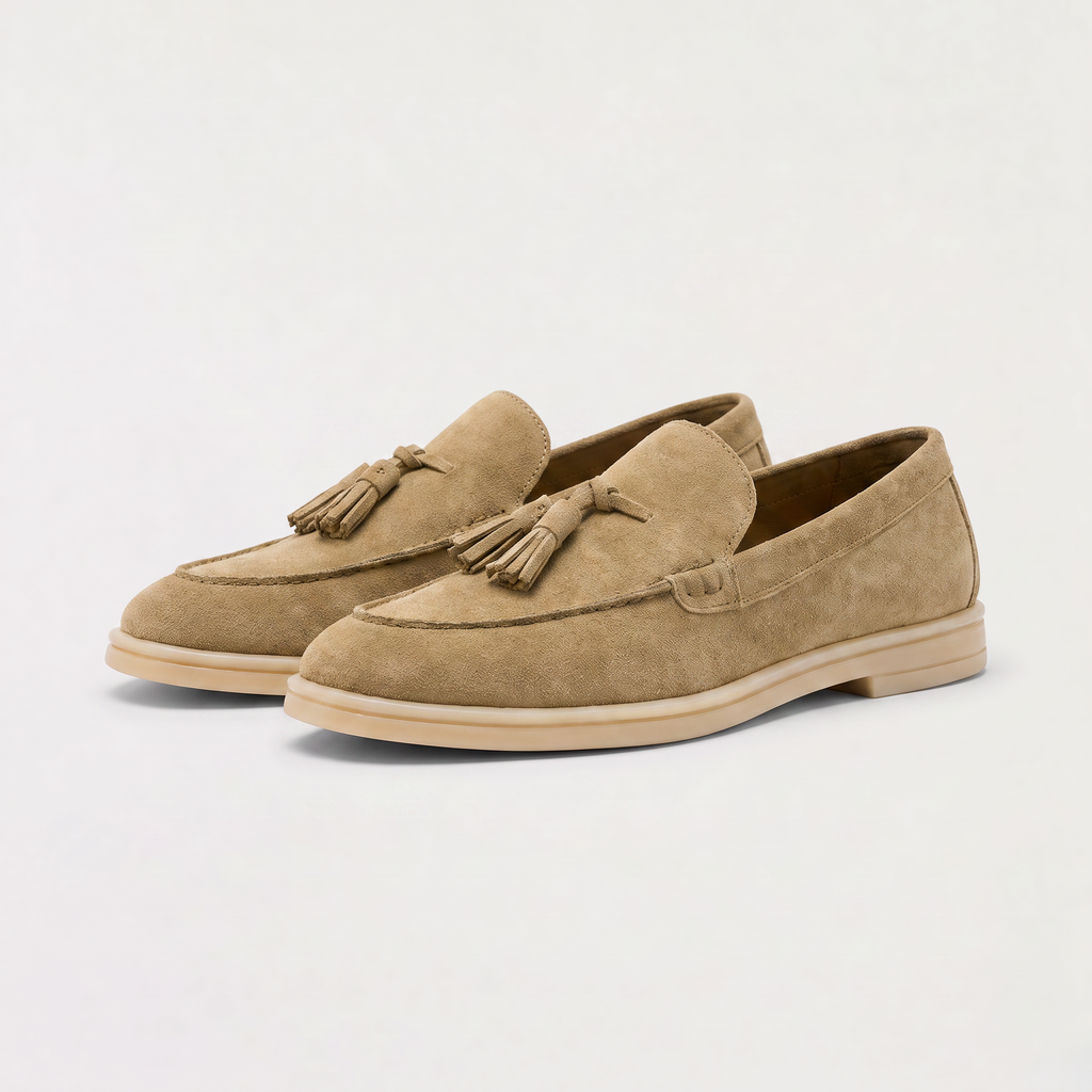 Women's Suede Leather-Lined Tassel Loafers - Taupe