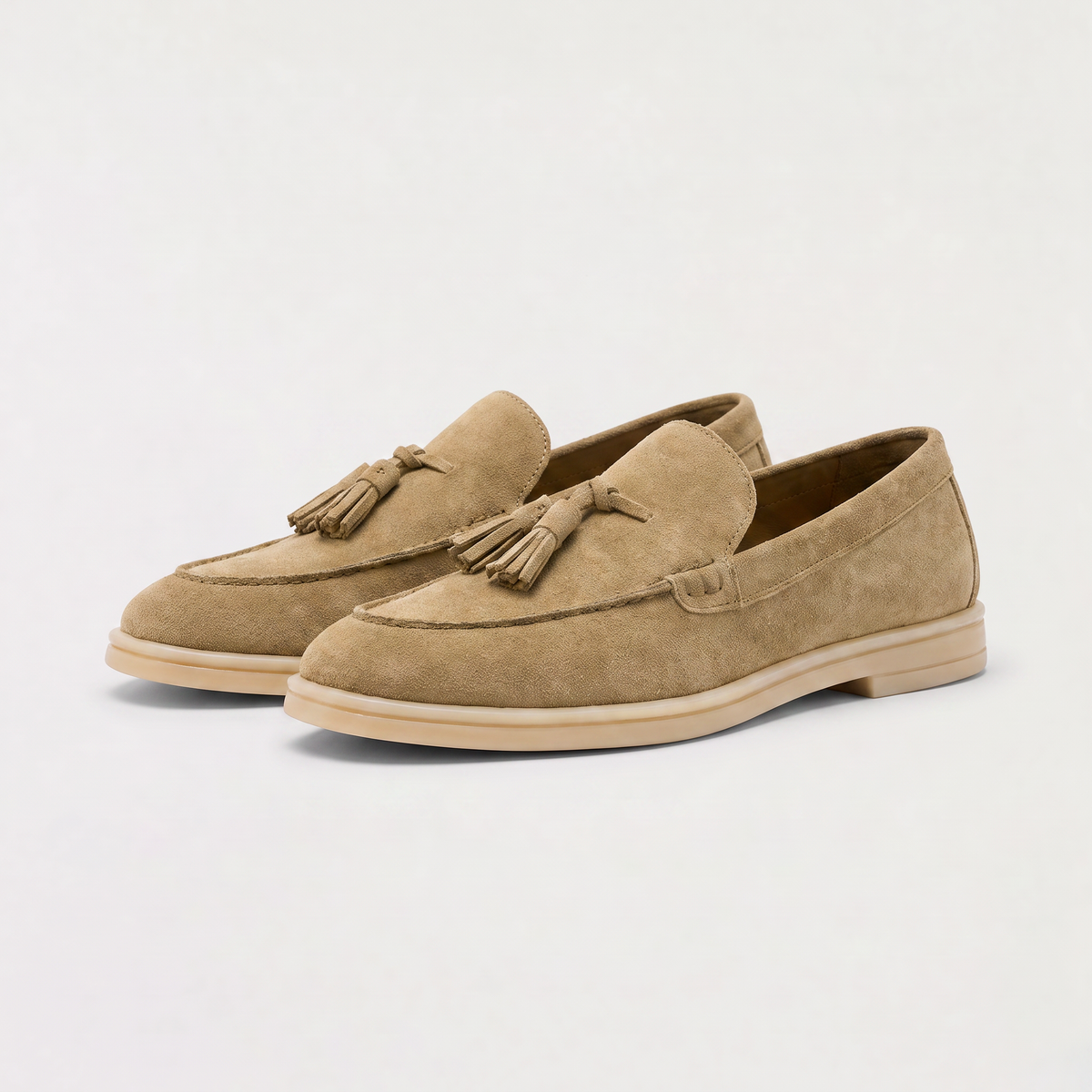 Women's Suede Leather-Lined Tassel Loafers - Taupe