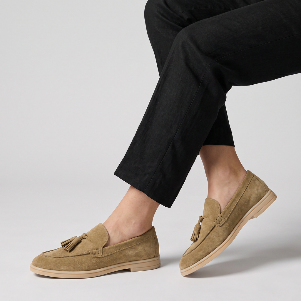 Women's Suede Leather-Lined Tassel Loafers - Taupe