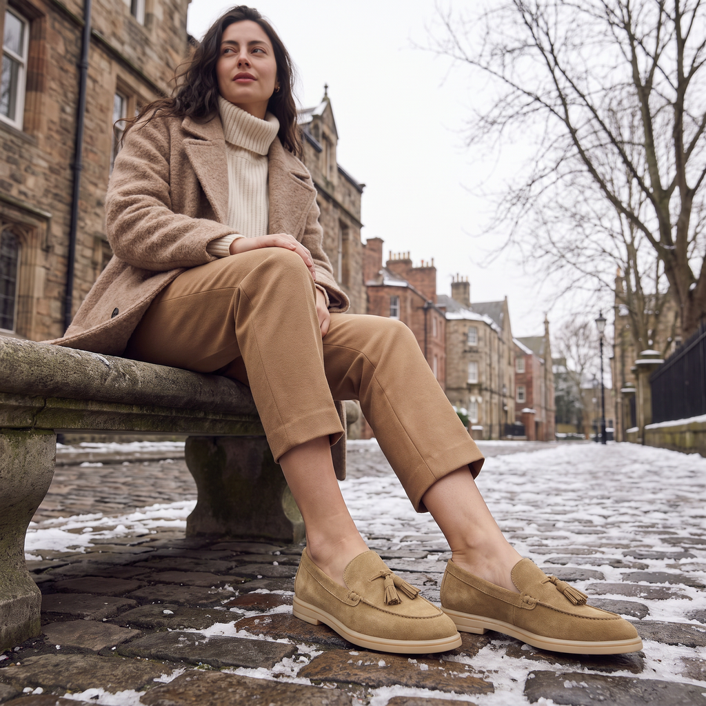 Women's Suede Leather-Lined Tassel Loafers - Taupe