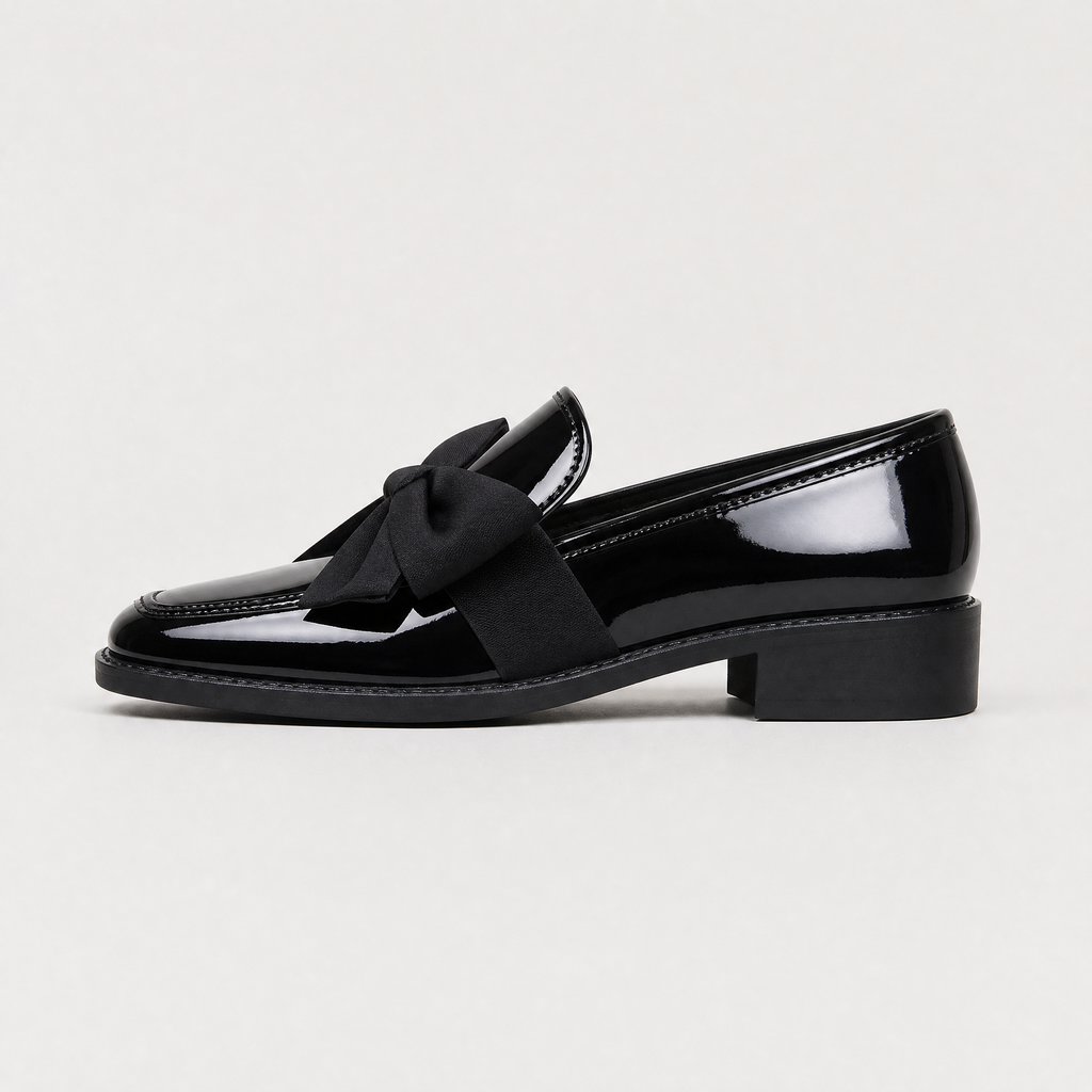 Women's Square Toe Patent Bow Loafers