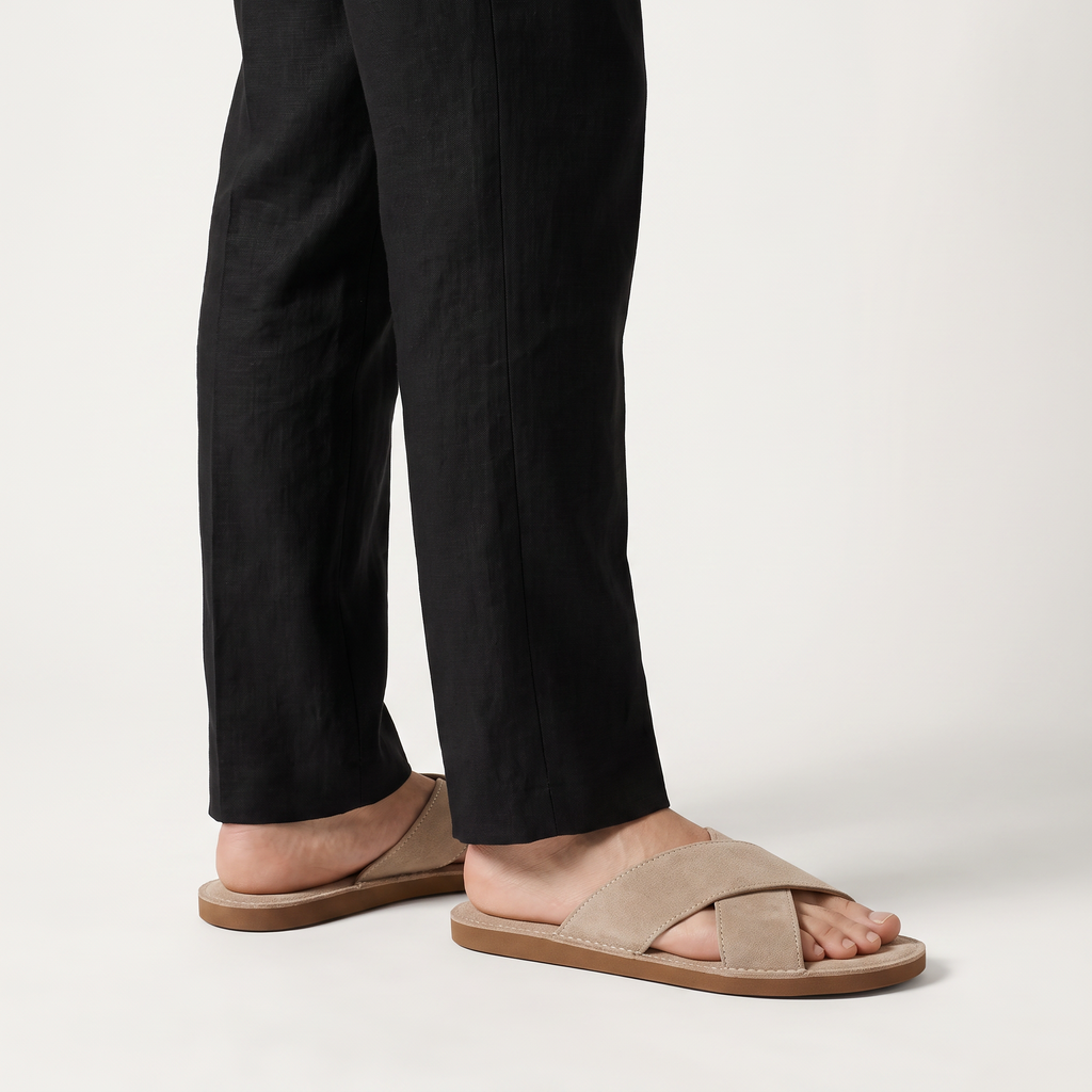 Men's Suede-Look Cross Strap Sandals