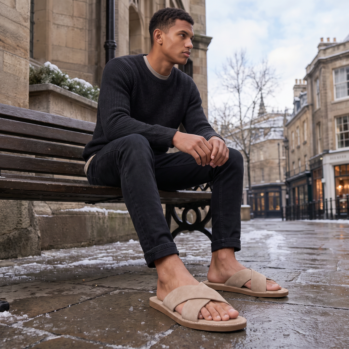 Men's Suede-Look Cross Strap Sandals