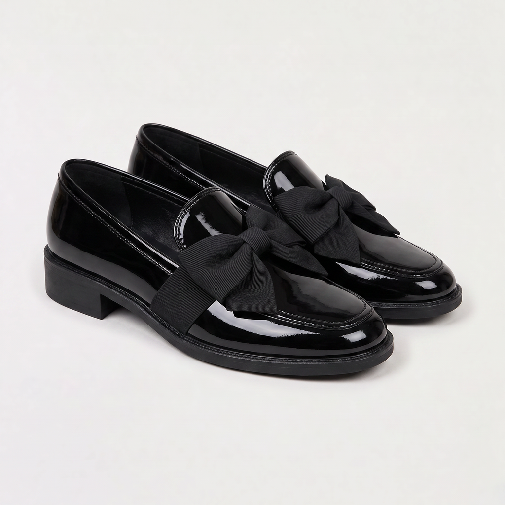 Women's Square Toe Patent Bow Loafers