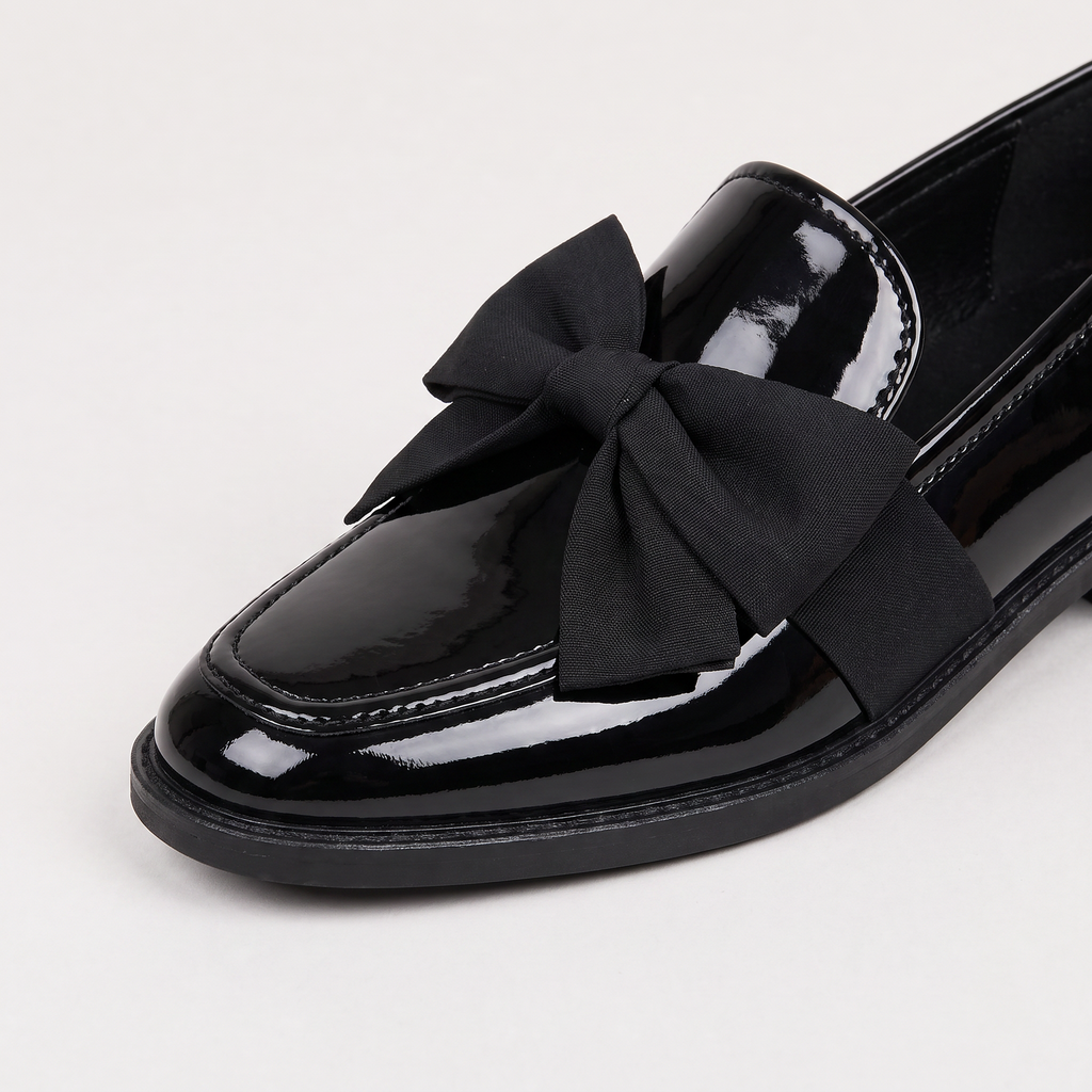 Women's Square Toe Patent Bow Loafers