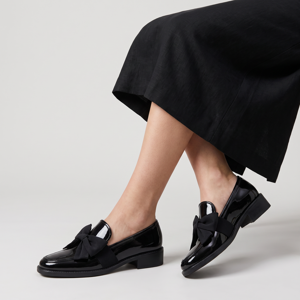 Women's Square Toe Patent Bow Loafers