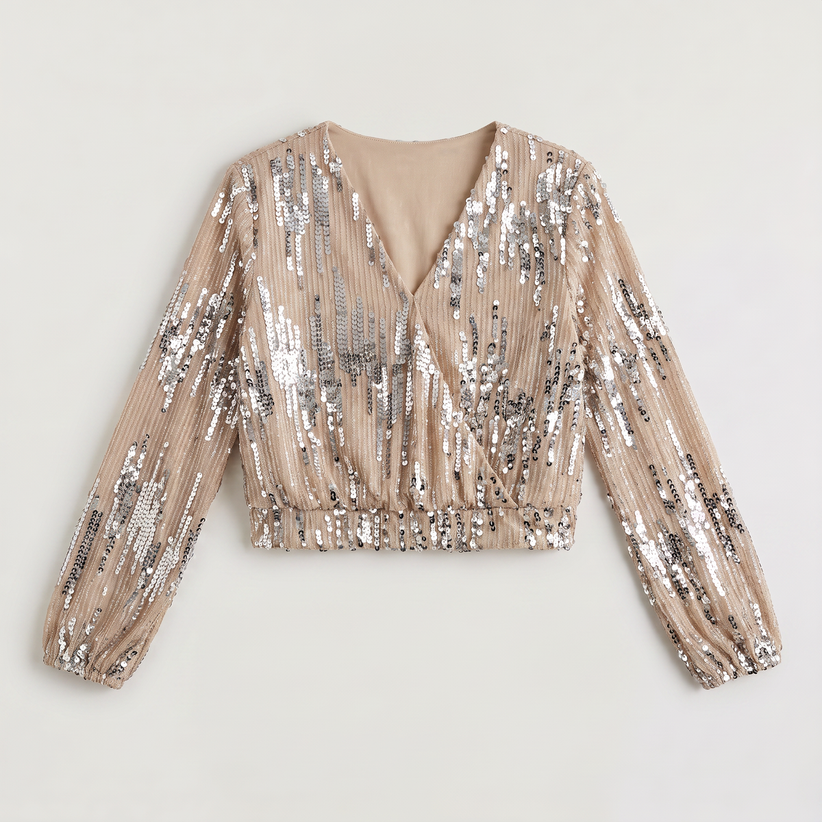 Women's Long Sleeve Sequin V-Neck Blouse
