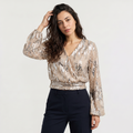 Women's Long Sleeve Sequin V-Neck Blouse