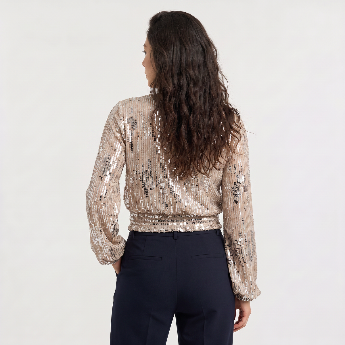 Women's Long Sleeve Sequin V-Neck Blouse