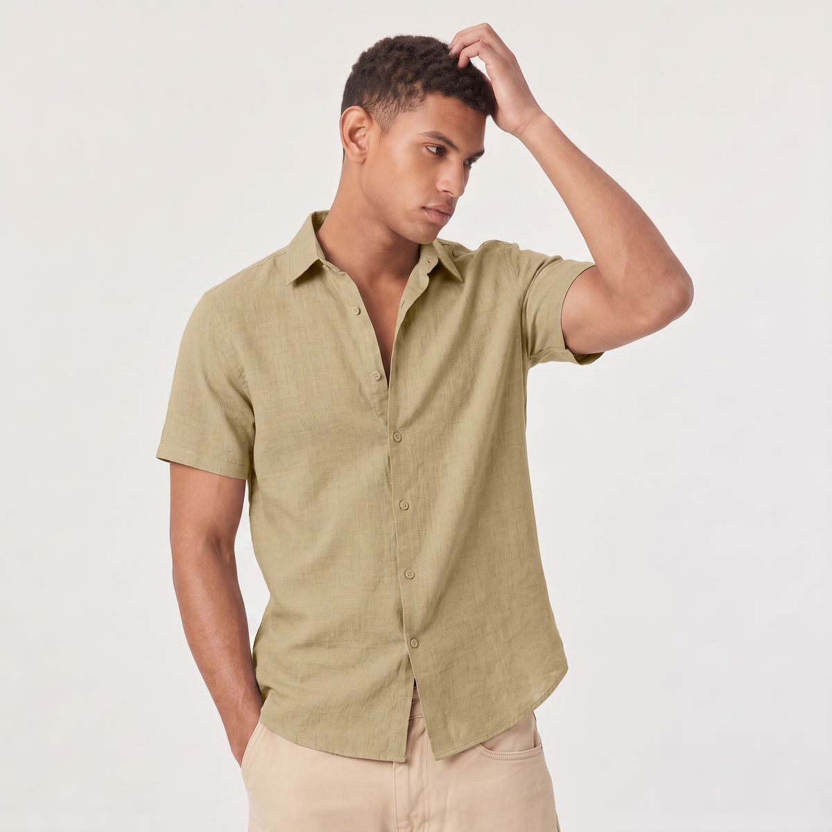 Men's Cotton Linen Short Sleeve Shirt