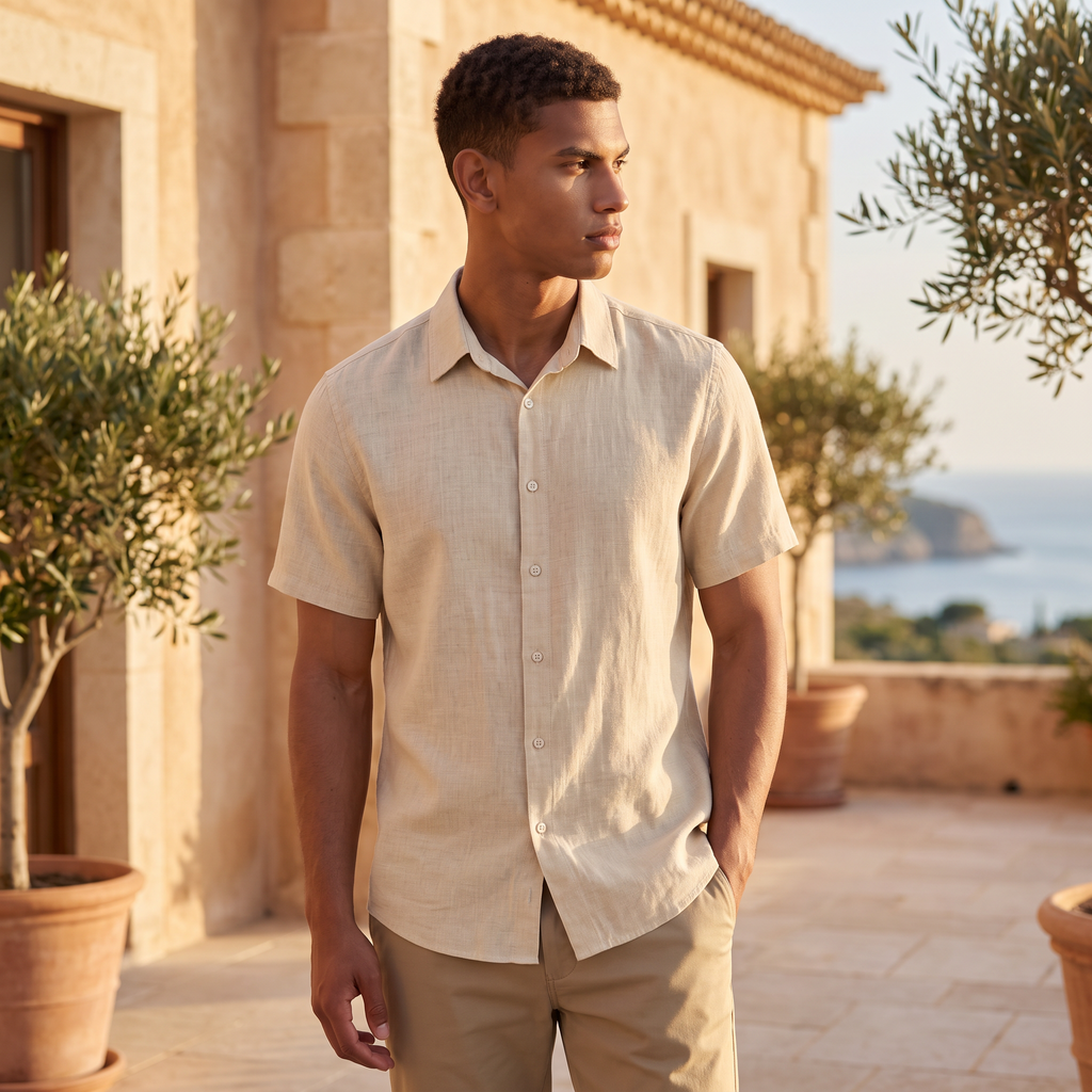 Men's Cotton Linen Short Sleeve Shirt