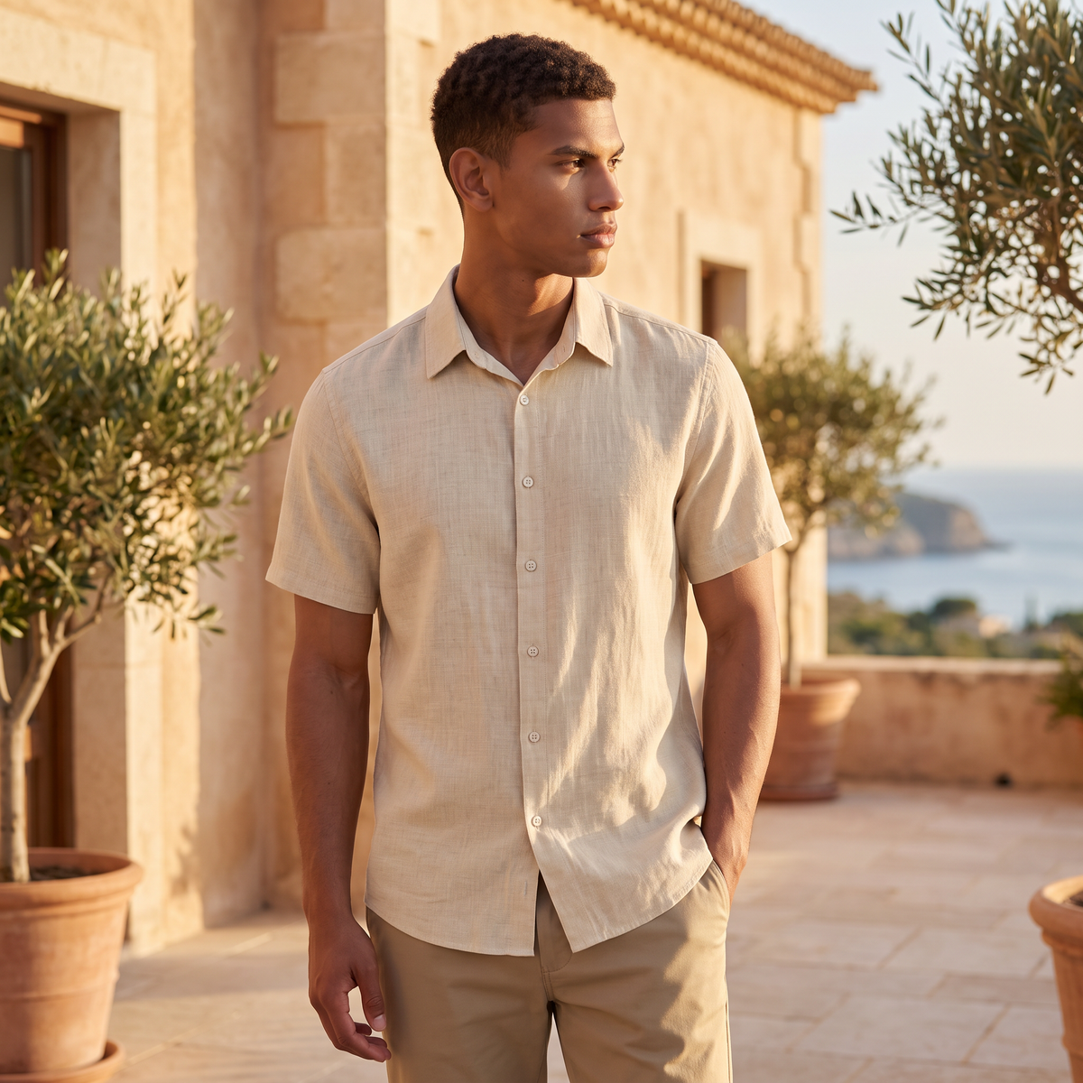 Men's Cotton Linen Short Sleeve Shirt