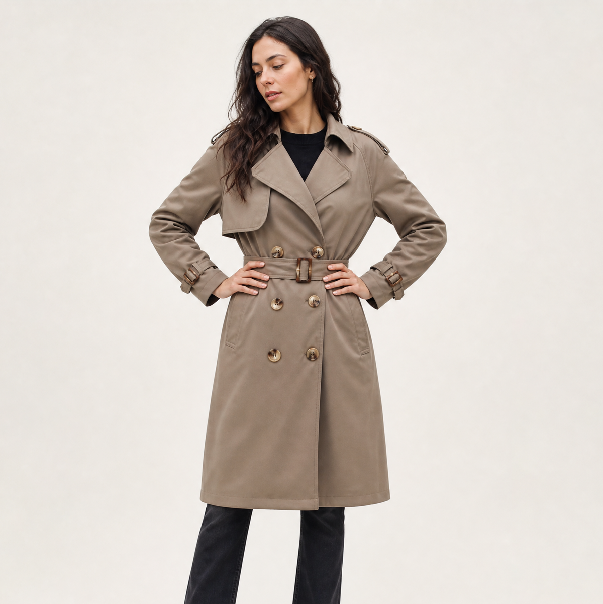 Women's Single Brested Belted Trench Coat
