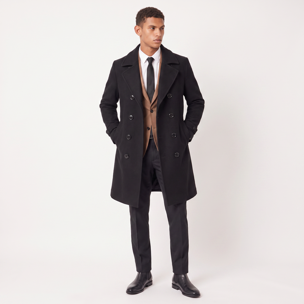 Men's Double-Breasted Slim Fit Long Coat