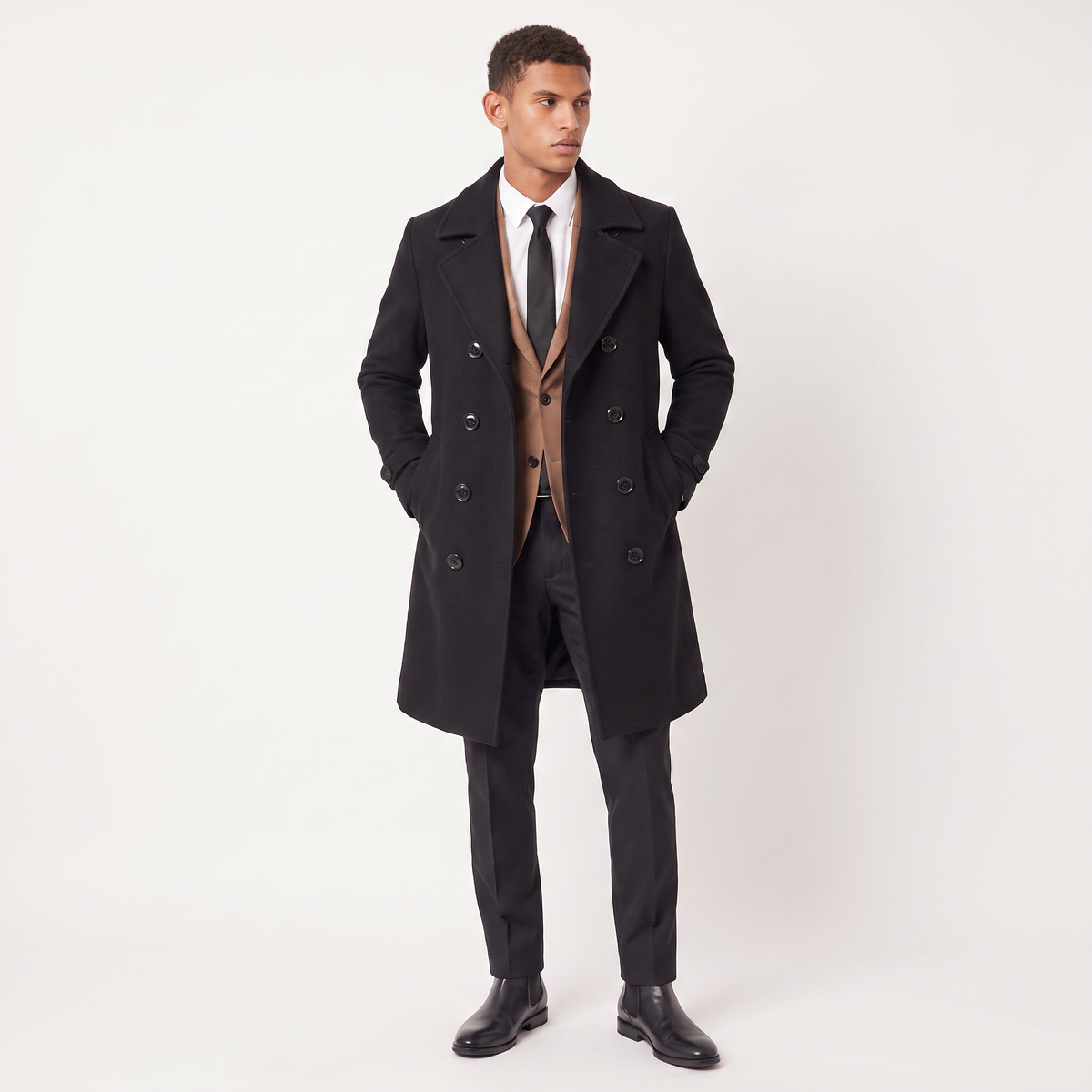 Men's Double-Breasted Slim Fit Long Coat