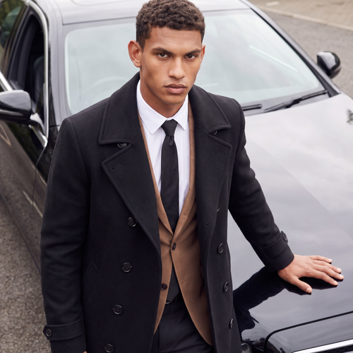 Men's Double-Breasted Slim Fit Long Coat