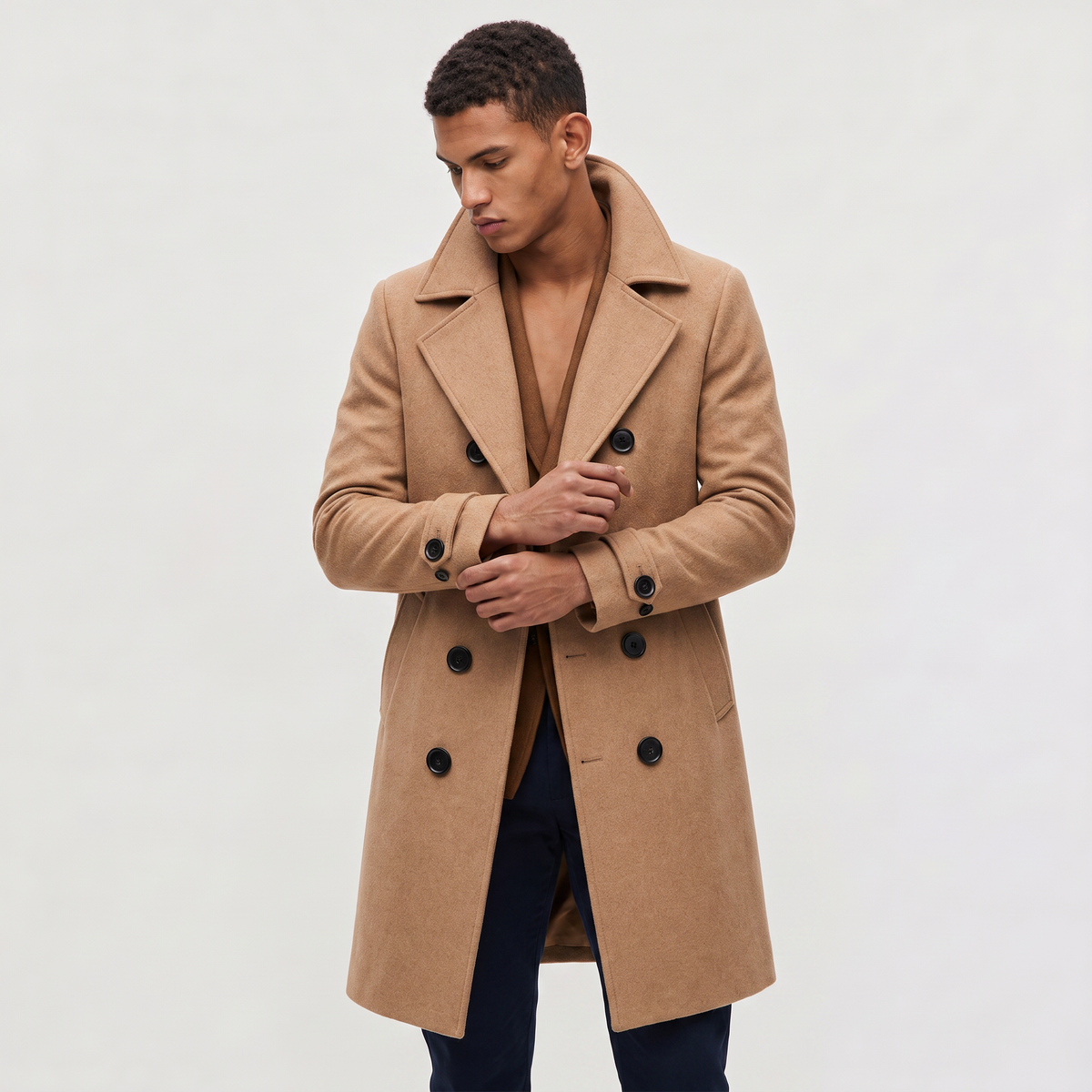 Men's Double-Breasted Slim Fit Long Coat