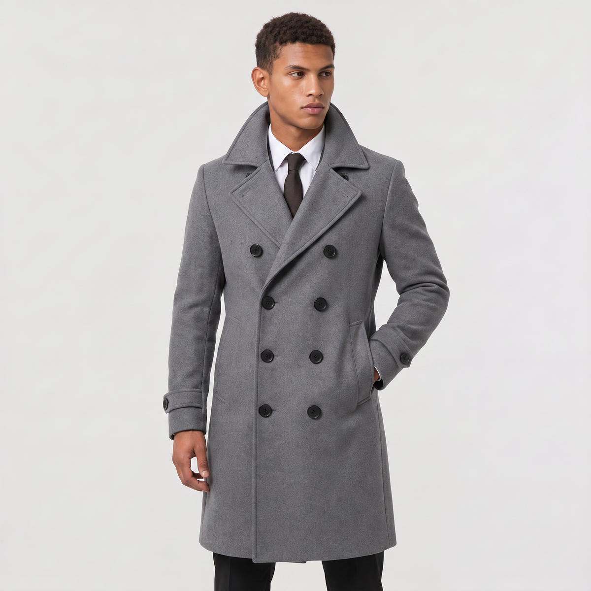 Men's Double-Breasted Slim Fit Long Coat