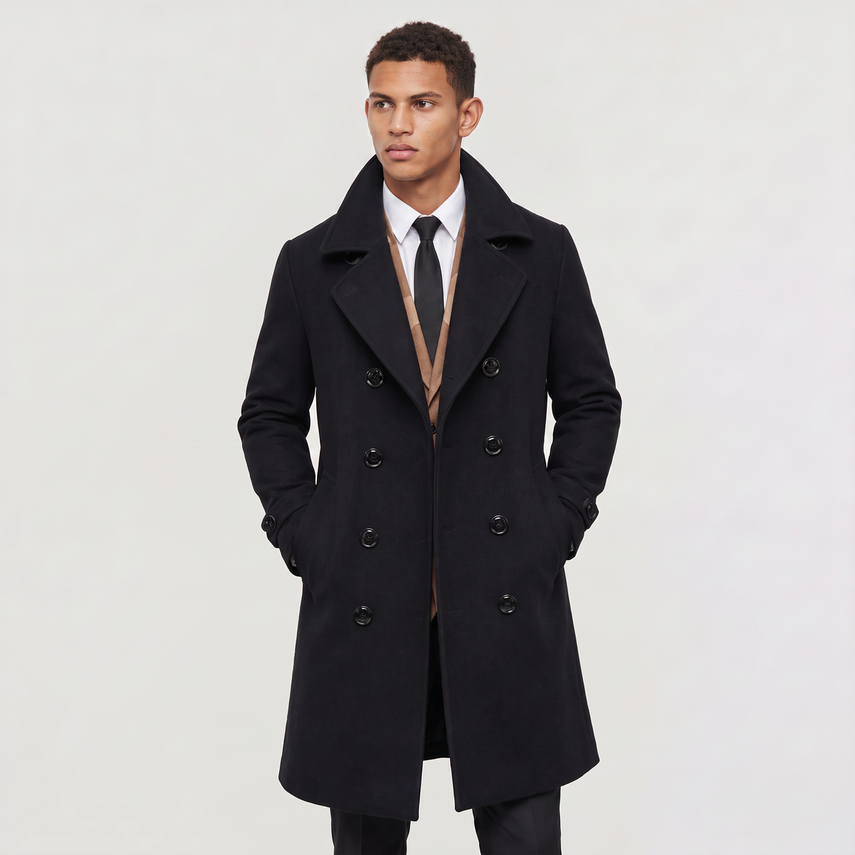 Men's Double-Breasted Slim Fit Long Coat