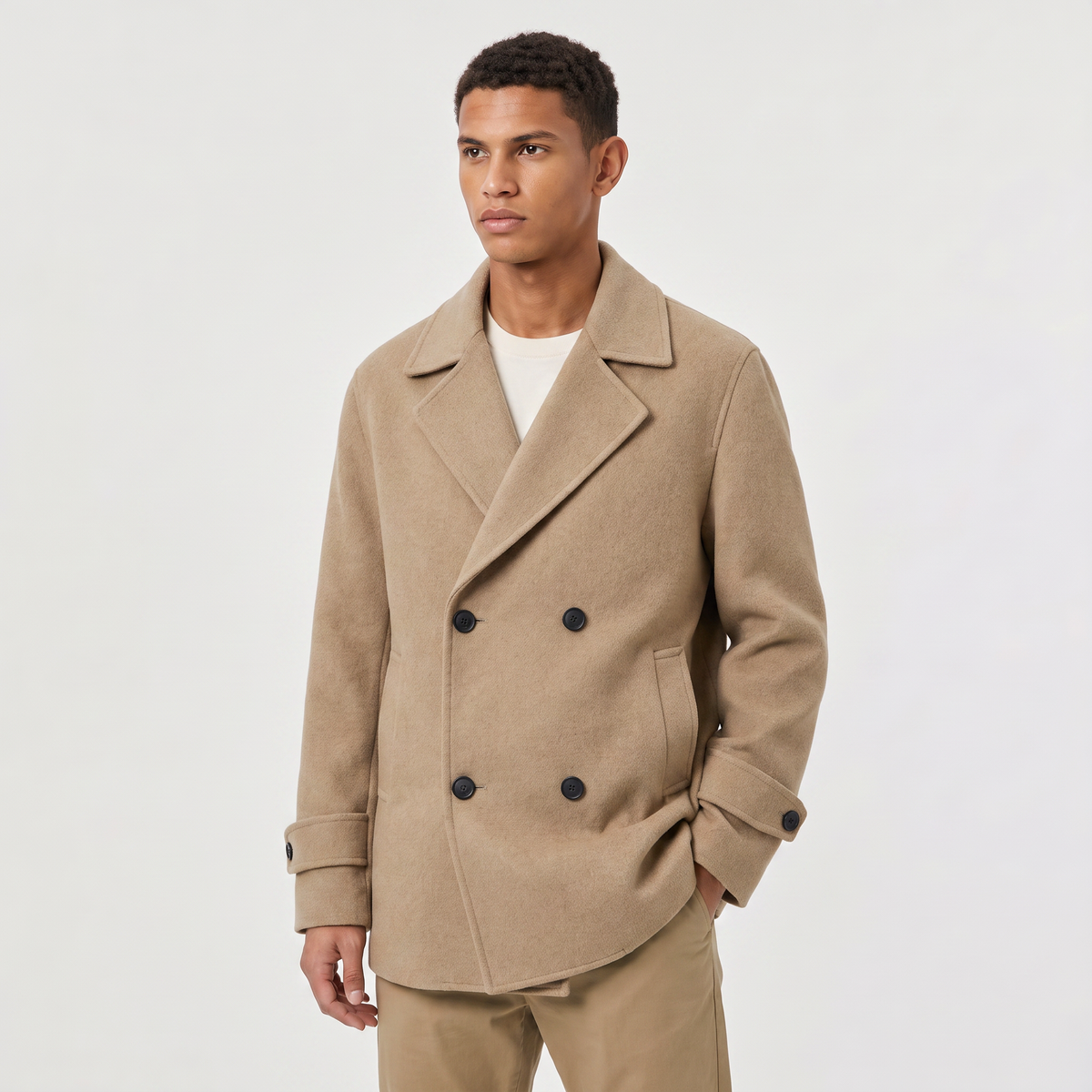 Men's Double-Breasted Wool Blend Short Trench Coat