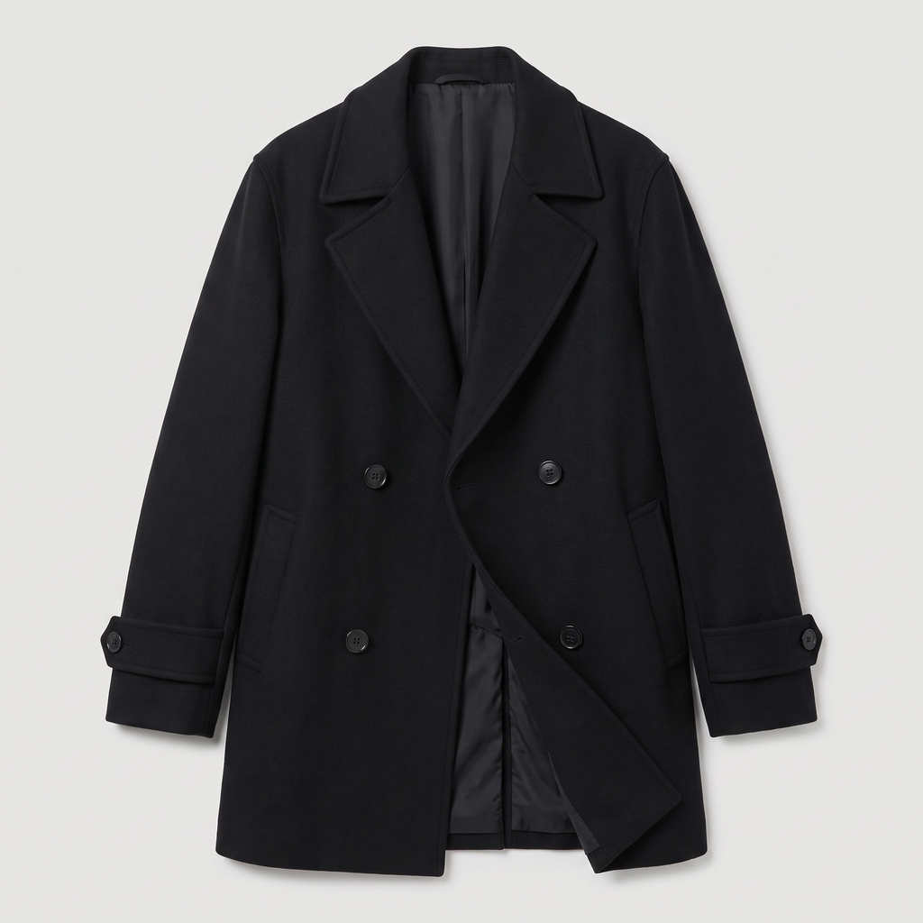 Men's Double-Breasted Wool Blend Short Trench Coat