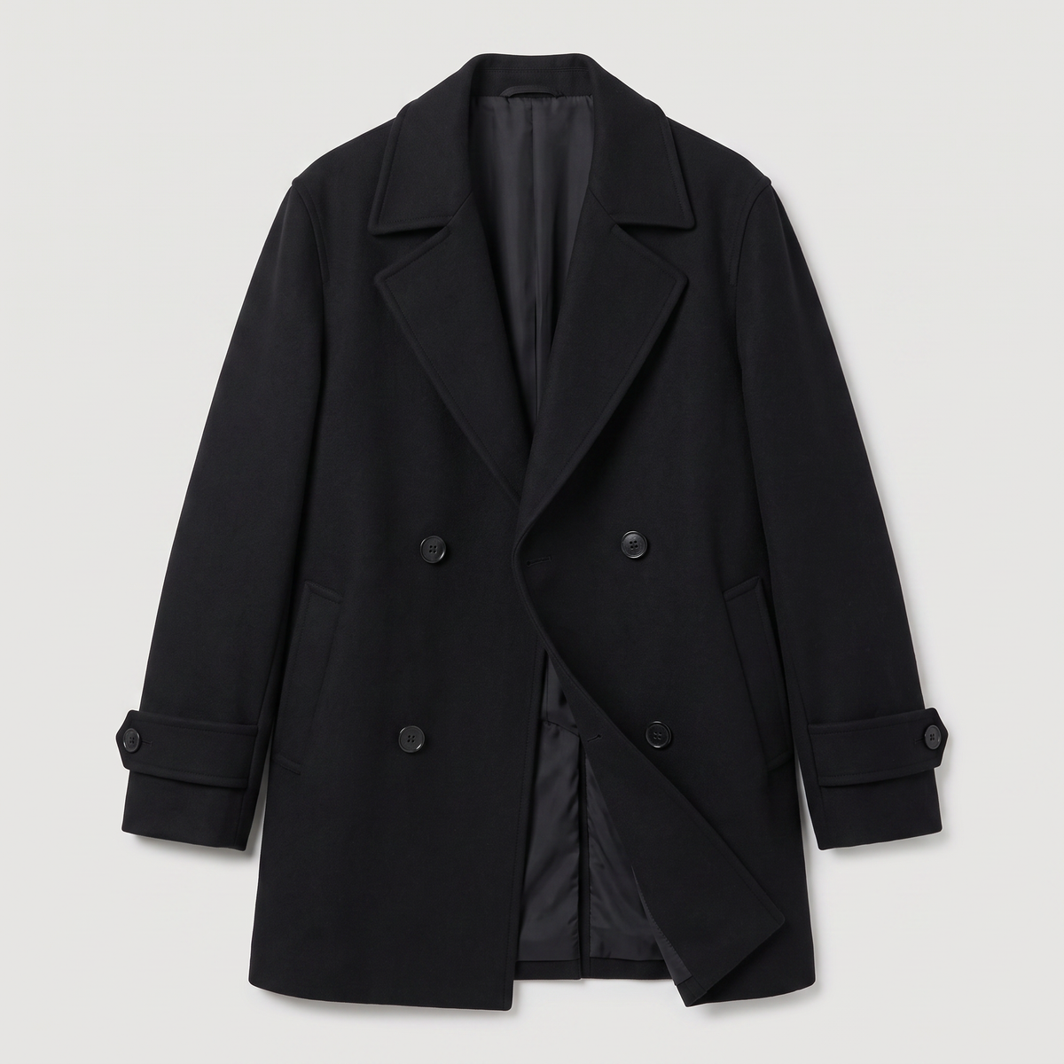 Men's Double-Breasted Wool Blend Short Trench Coat