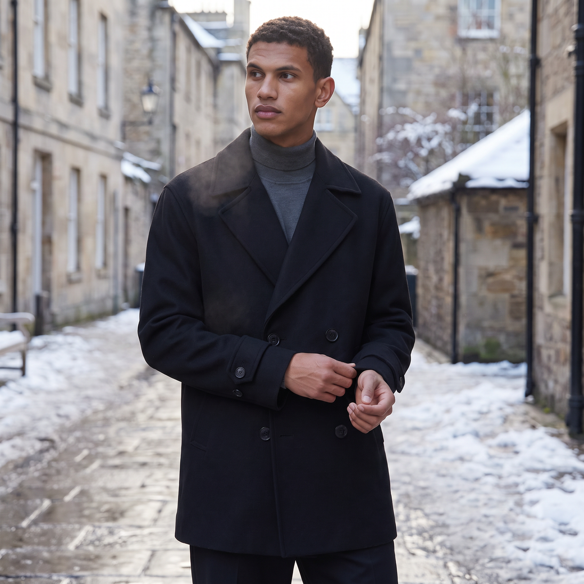 Men's Double-Breasted Wool Blend Short Trench Coat