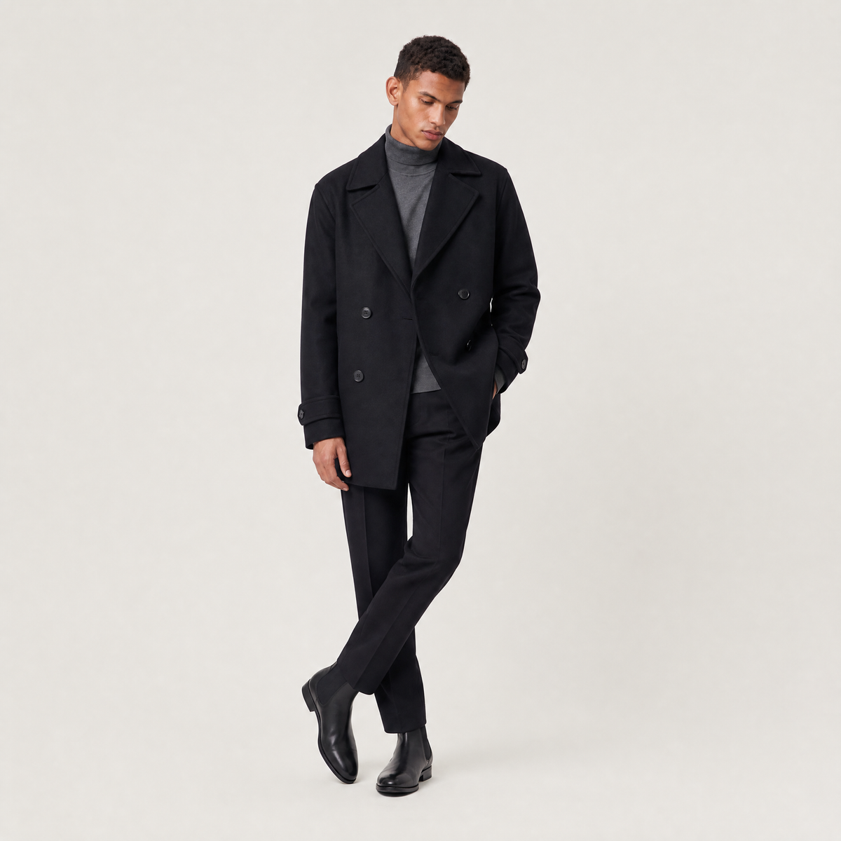 Men's Double-Breasted Wool Blend Short Trench Coat