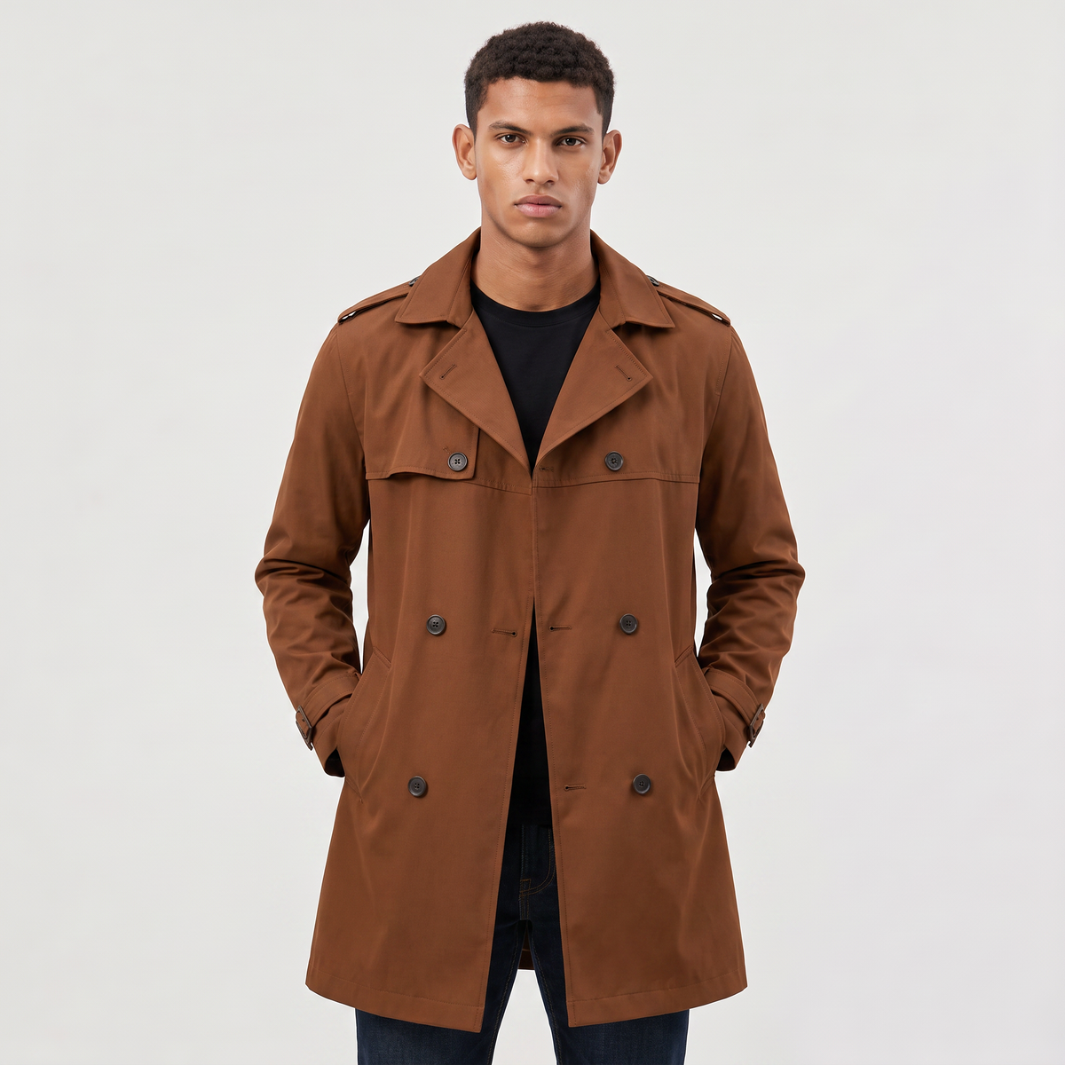 Men's Double-Breasted Mid-Length Trench Coat