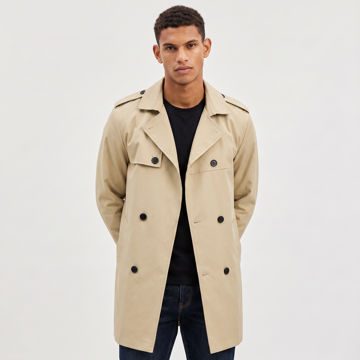 Men's Double-Breasted Mid-Length Trench Coat