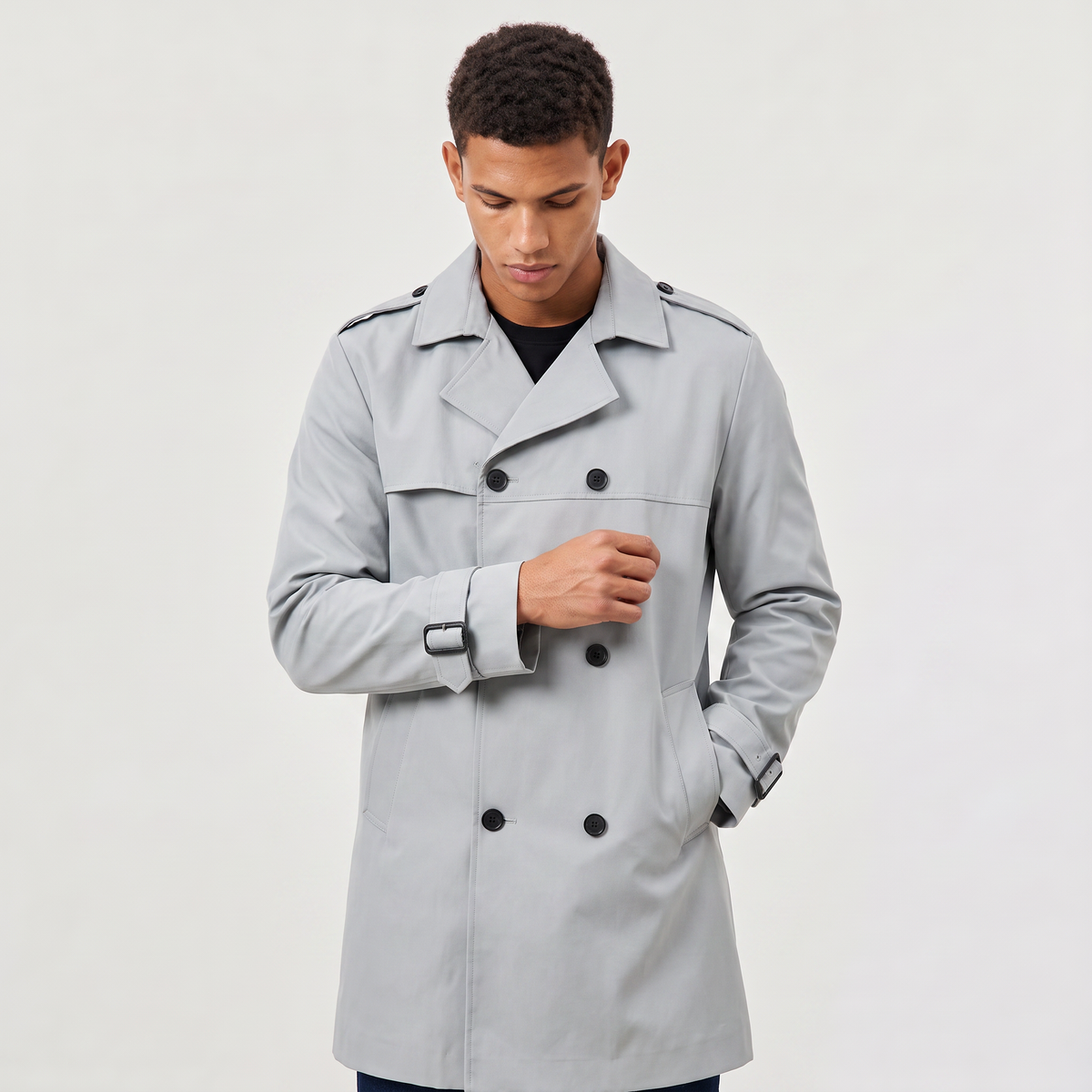 Men's Double-Breasted Mid-Length Trench Coat