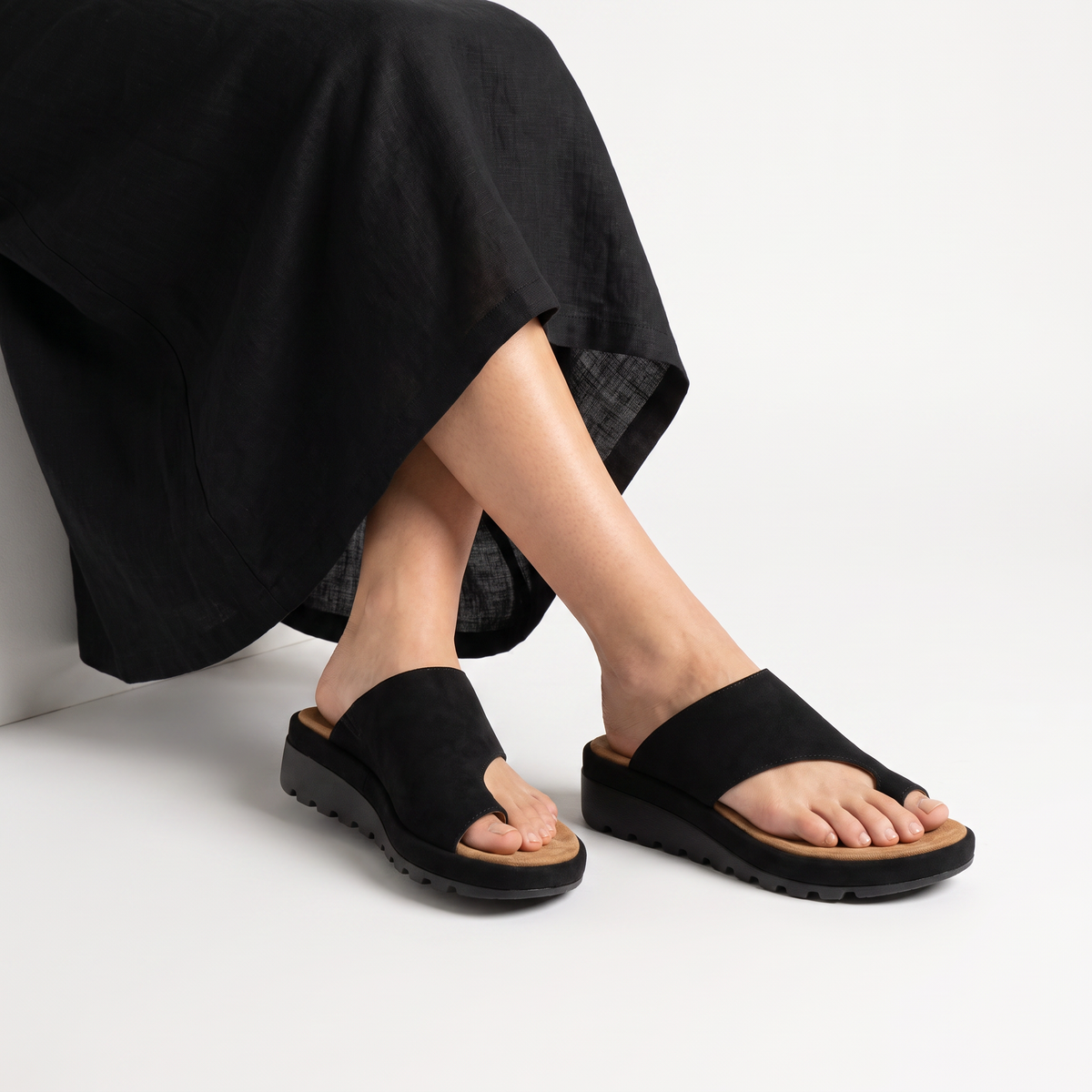 Women’s Toe Ring Slide Sandals - Wedge Sole