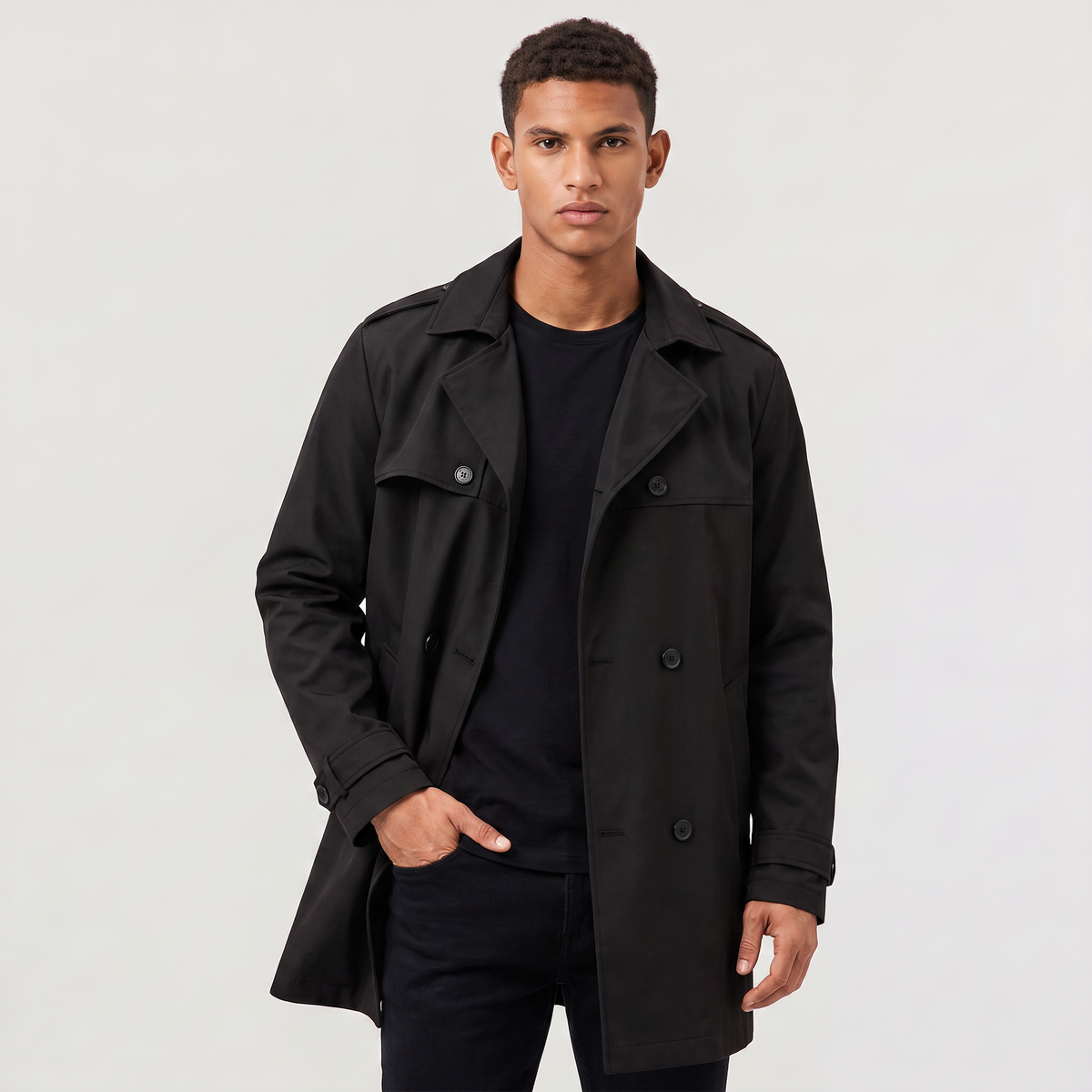 Men's Double-Breasted Mid-Length Trench Coat