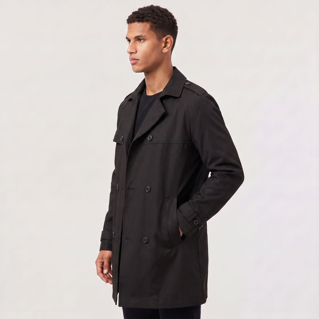 Men's Double-Breasted Mid-Length Trench Coat