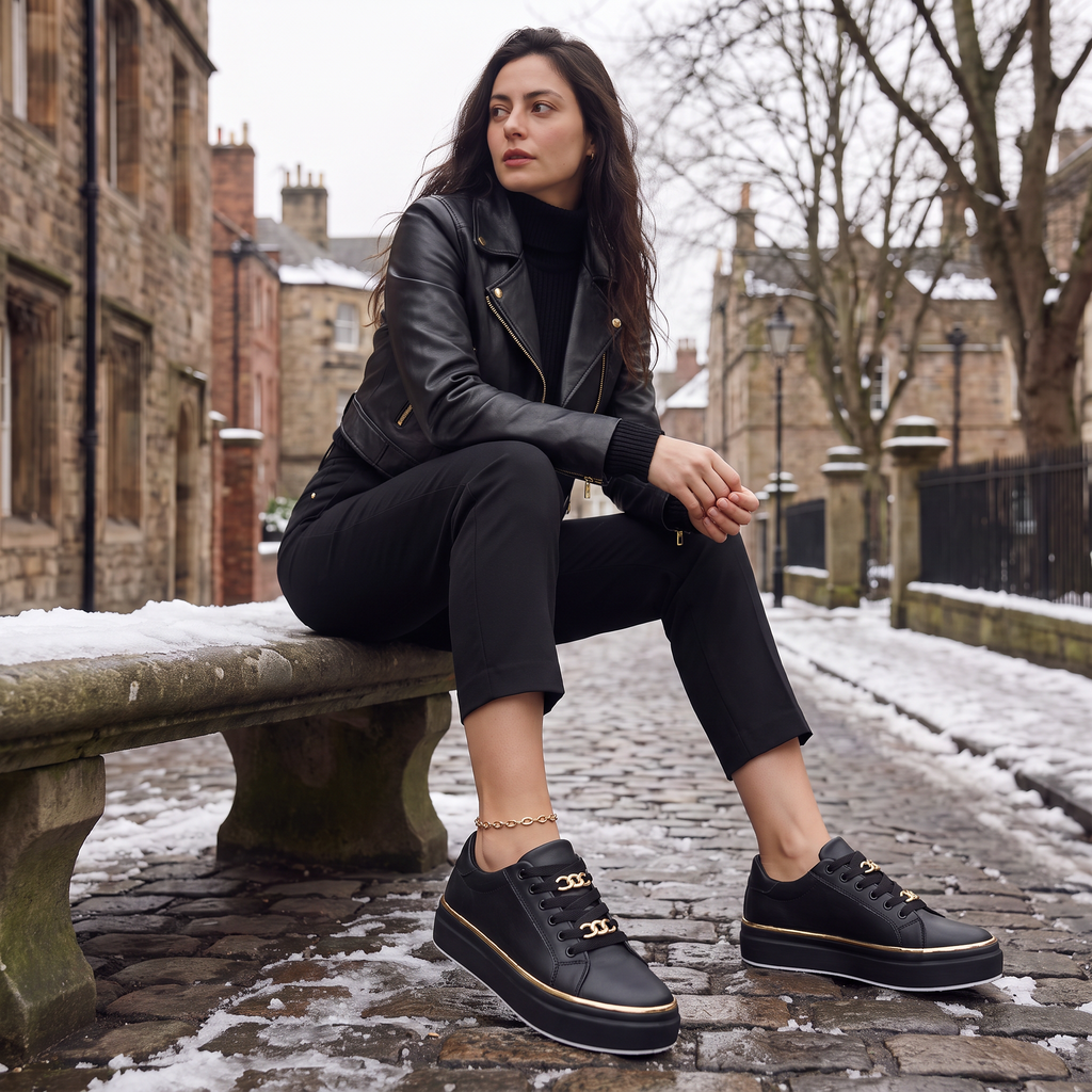 Women's Orthopedic Lace-Up Trainers with Chain Detail
