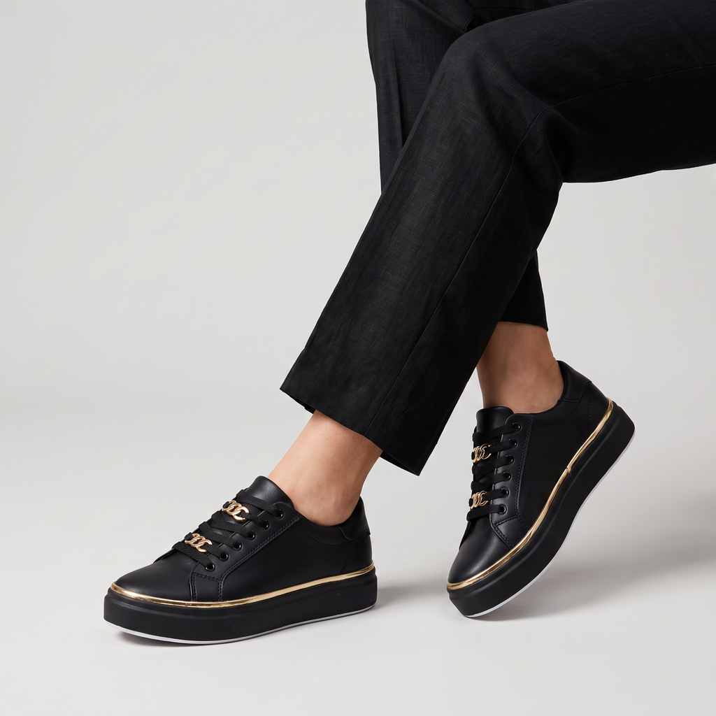 Women's Orthopedic Lace-Up Trainers with Chain Detail