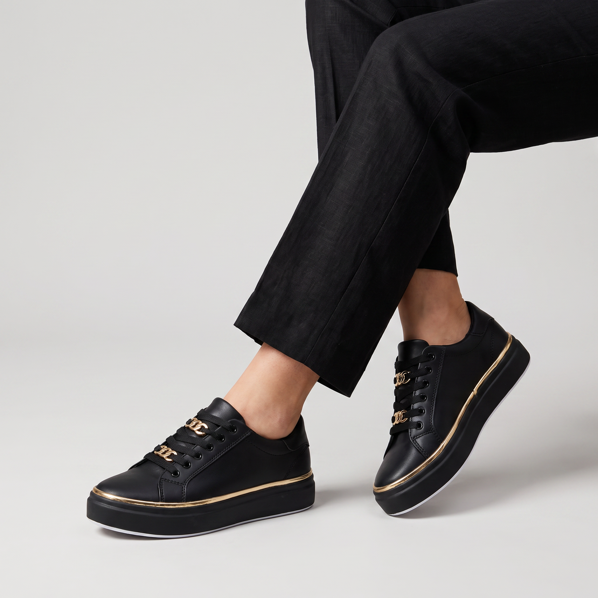 Women's Orthopedic Lace-Up Trainers with Chain Detail