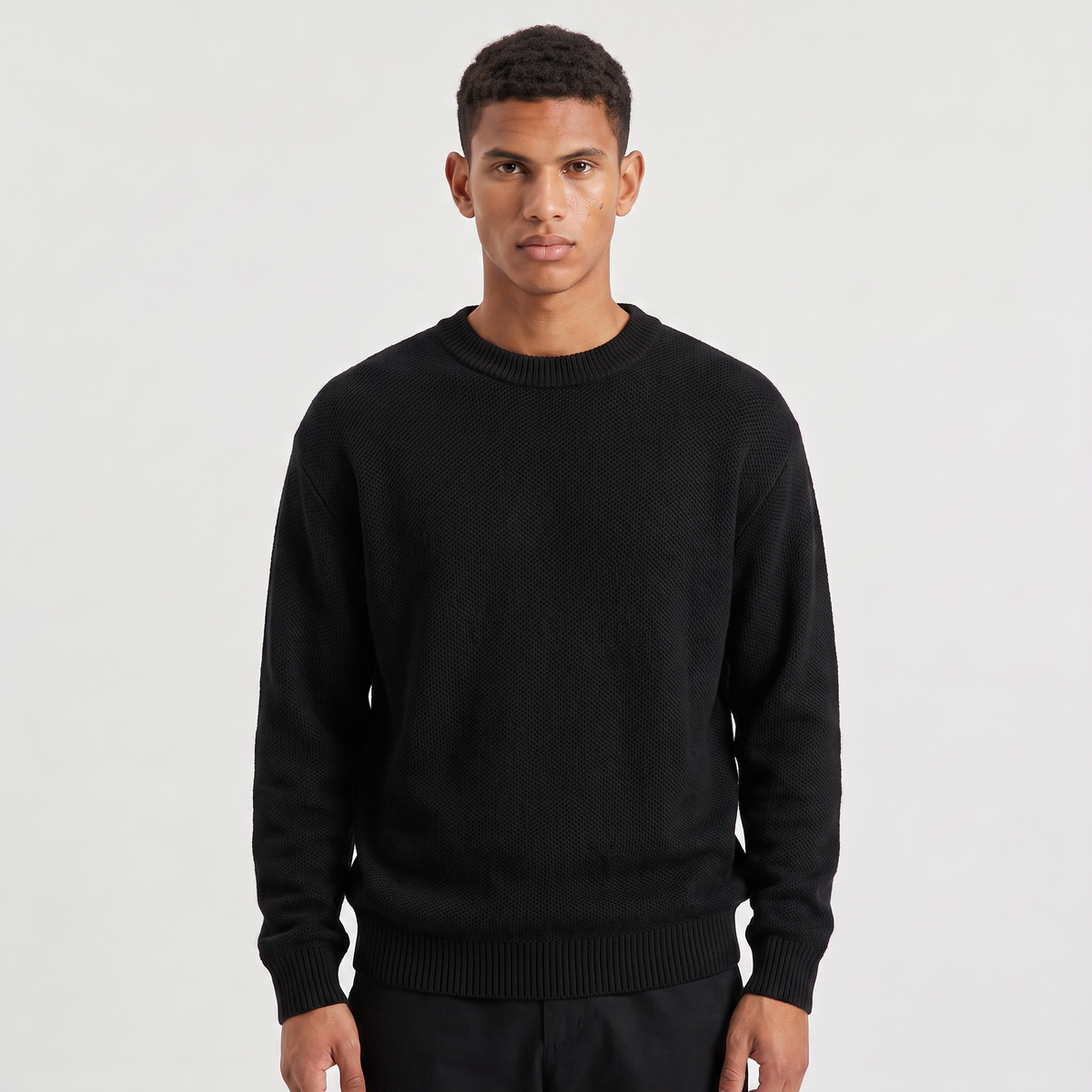 Men's Loose Fit Textured Crew Neck Jumper