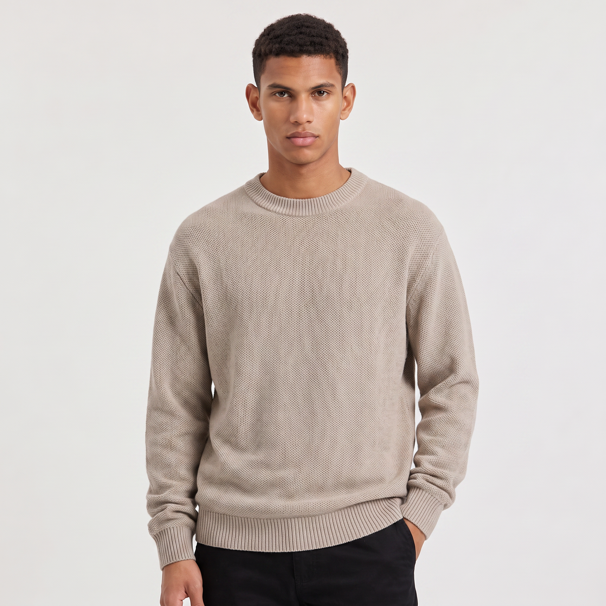 Men's Loose Fit Textured Crew Neck Jumper