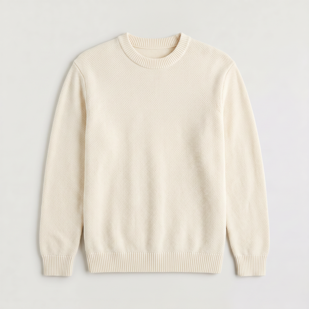 Men's Loose Fit Textured Crew Neck Jumper