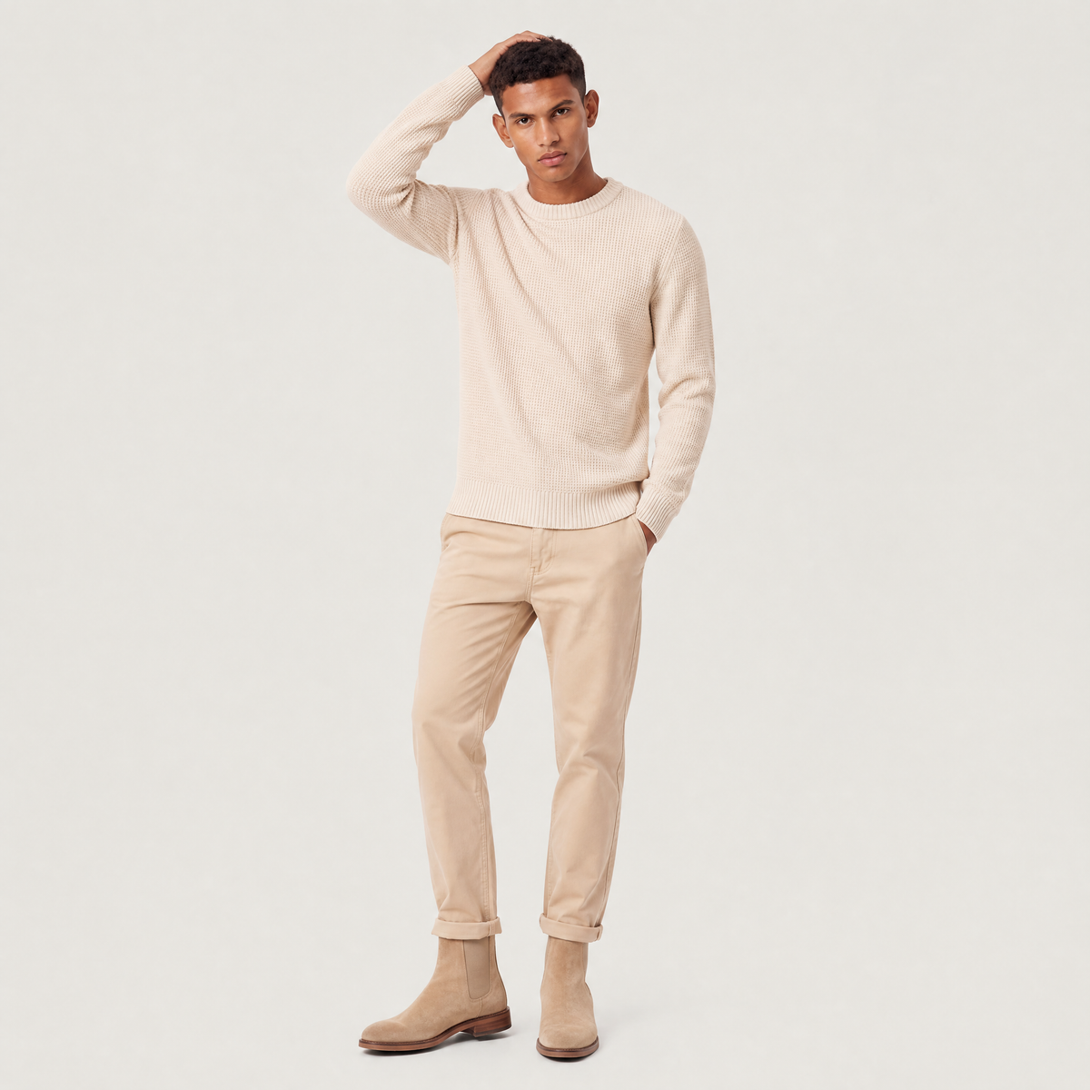 Men's Loose Fit Textured Crew Neck Jumper