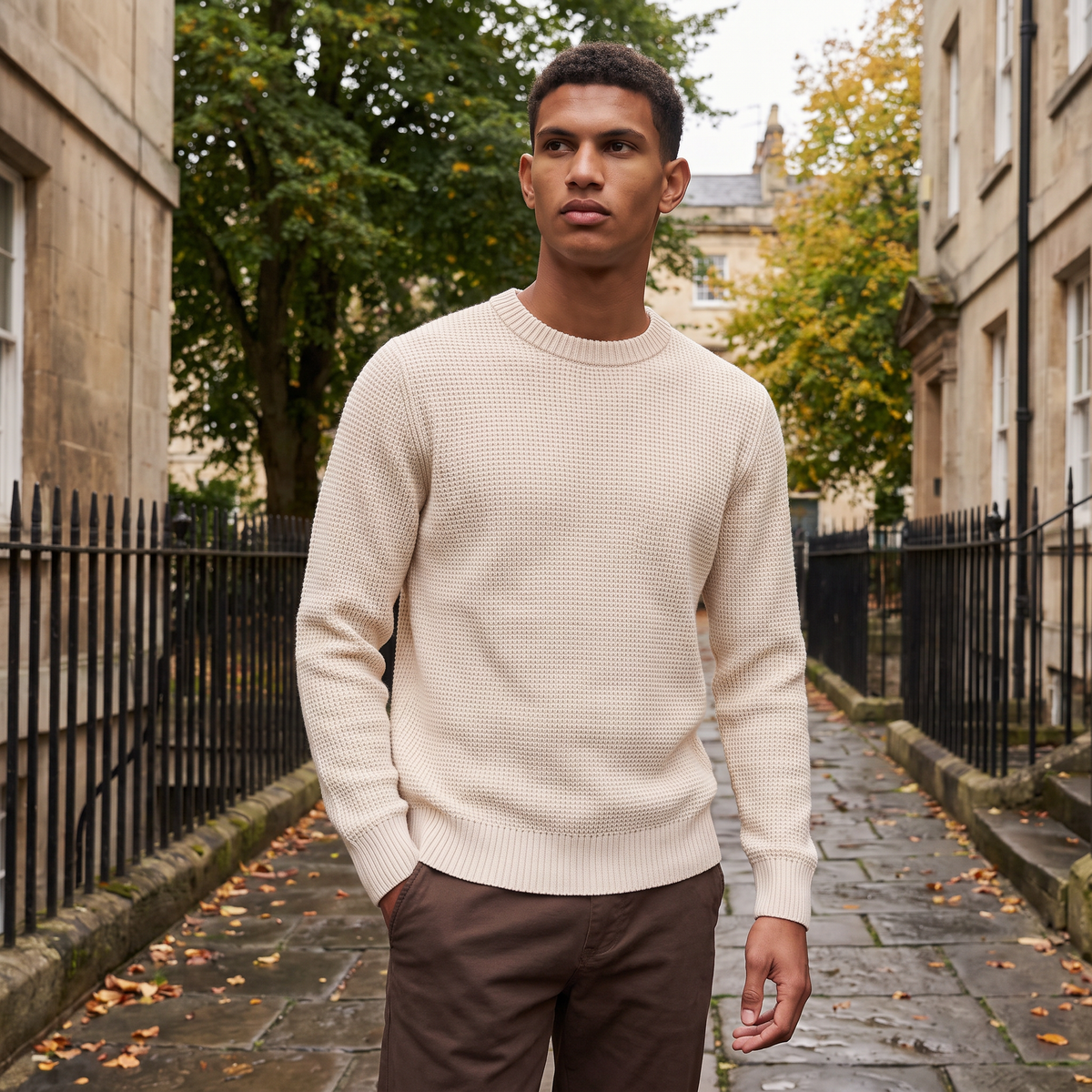 Men's Loose Fit Textured Crew Neck Jumper
