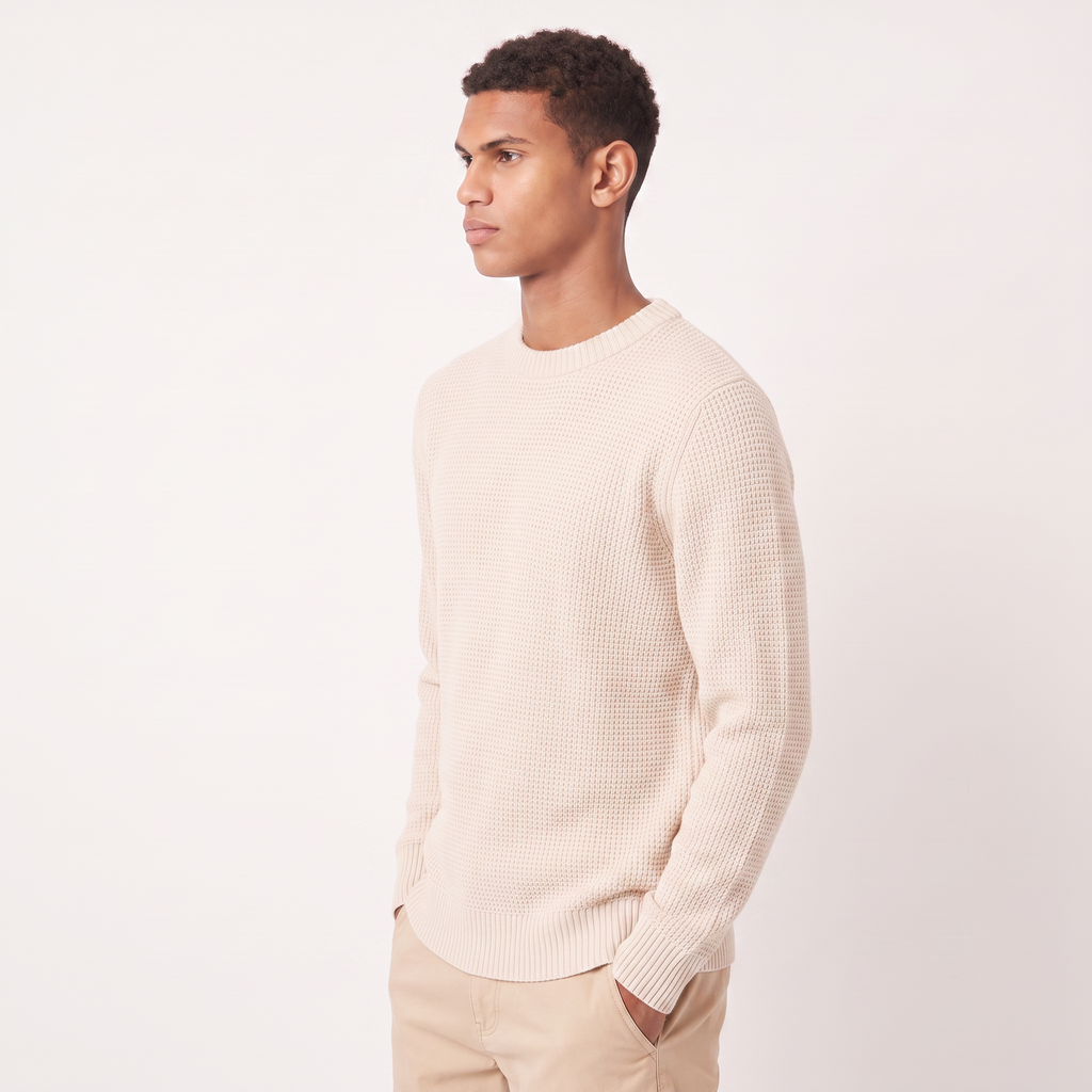 Men's Loose Fit Textured Crew Neck Jumper