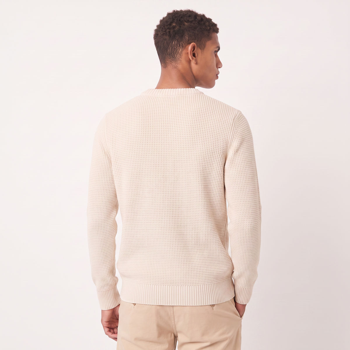 Men's Loose Fit Textured Crew Neck Jumper