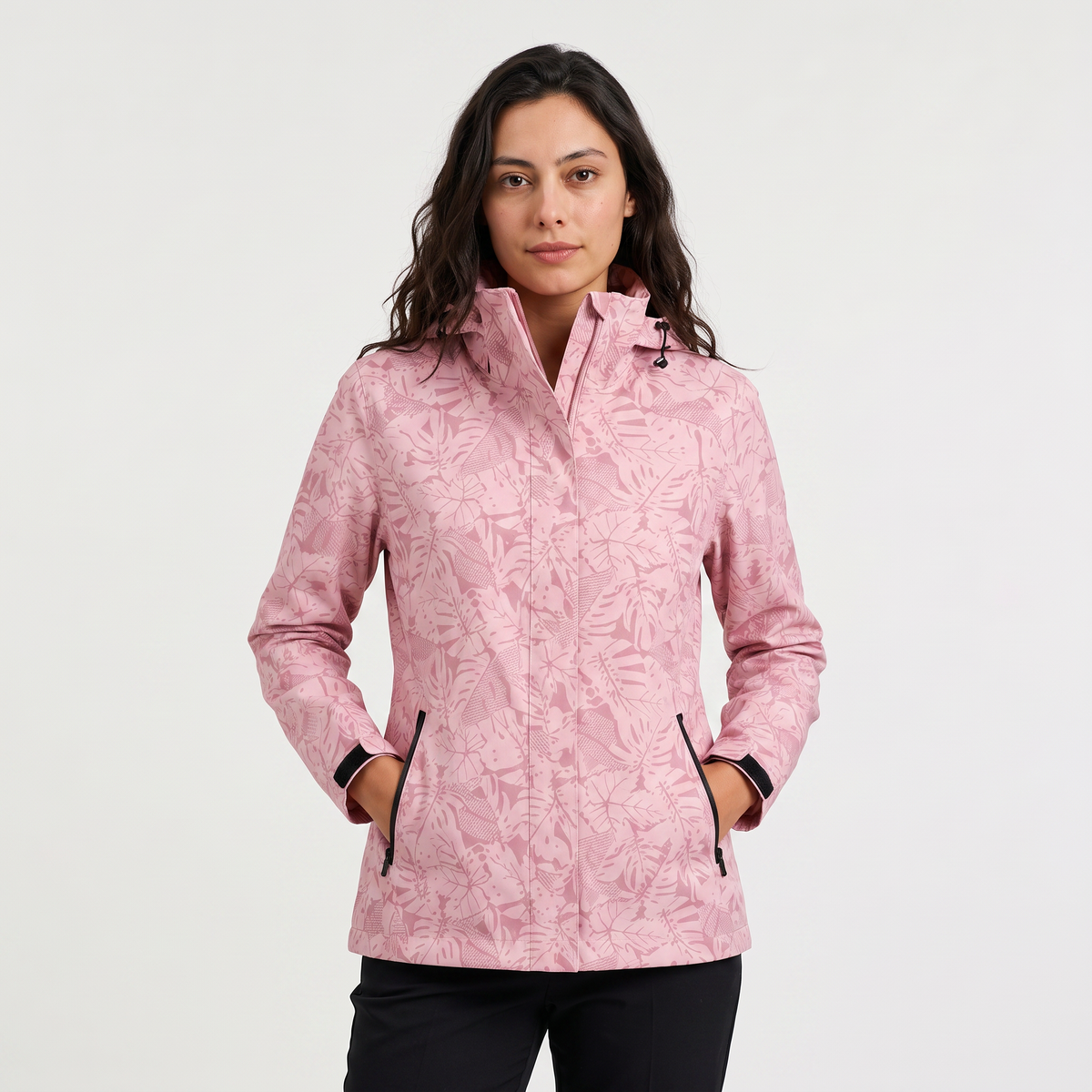 Women's Leaf Print Waterproof Hooded Zip Jacket