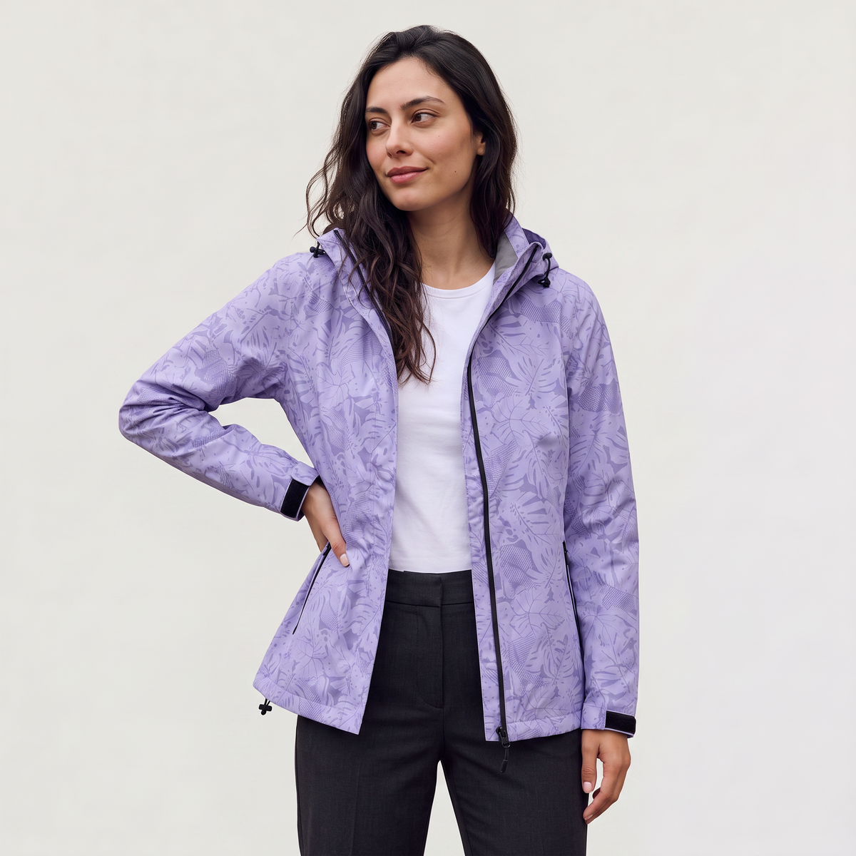 Women's Leaf Print Waterproof Hooded Zip Jacket