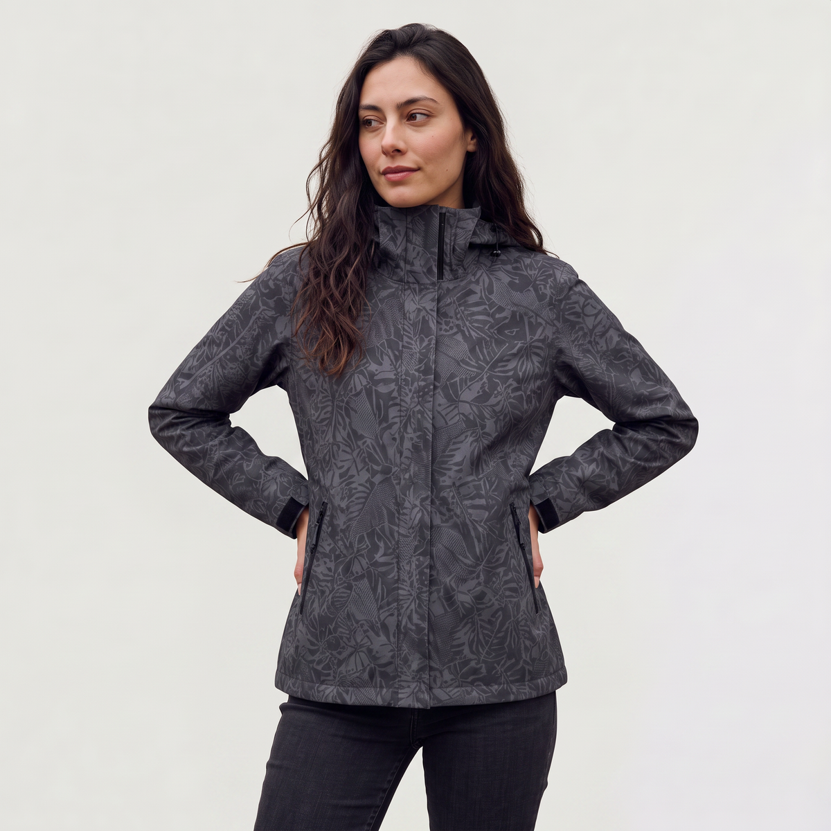 Women's Leaf Print Waterproof Hooded Zip Jacket